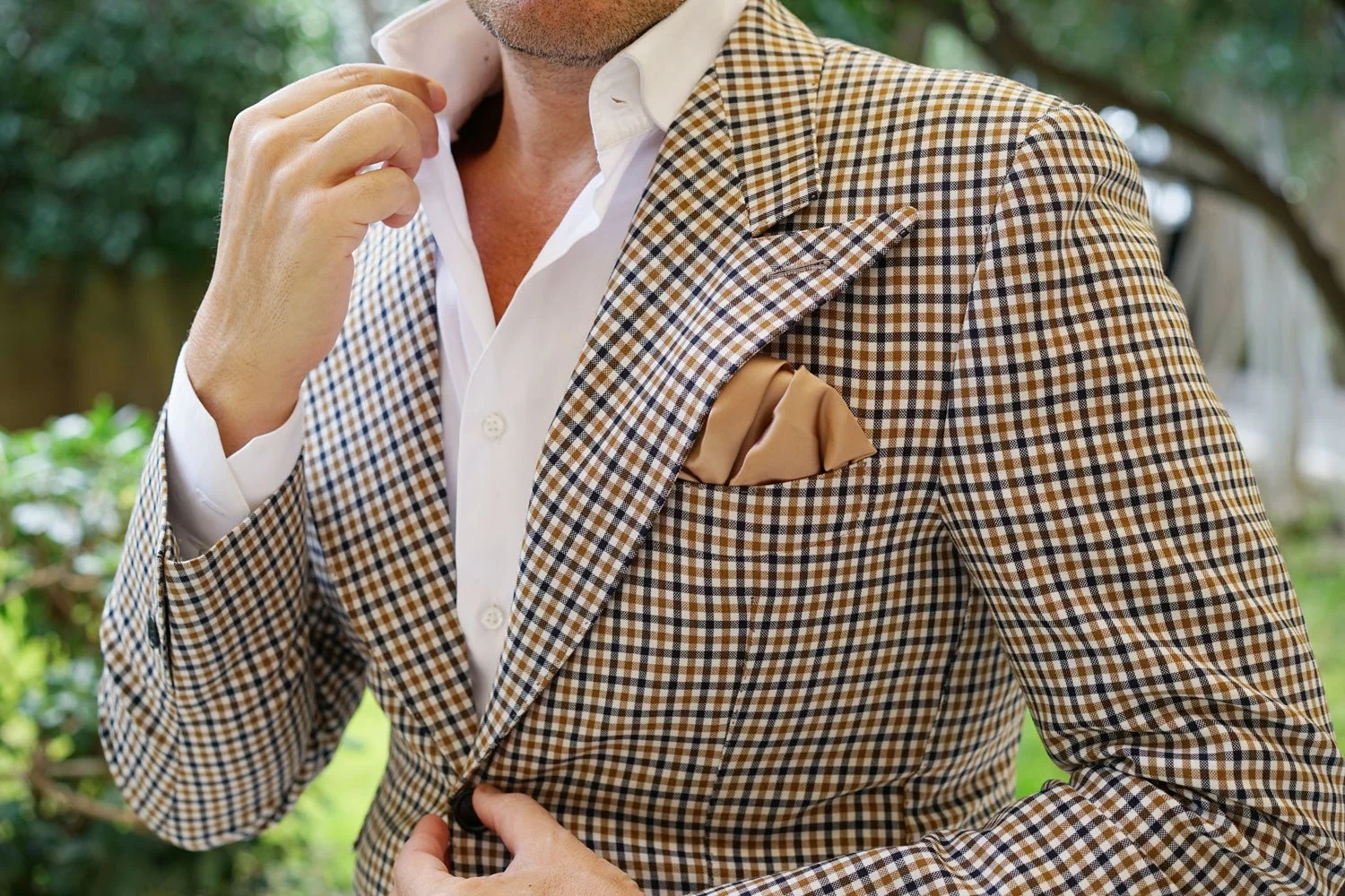 Nude Brown Satin Pocket Square - Image 5