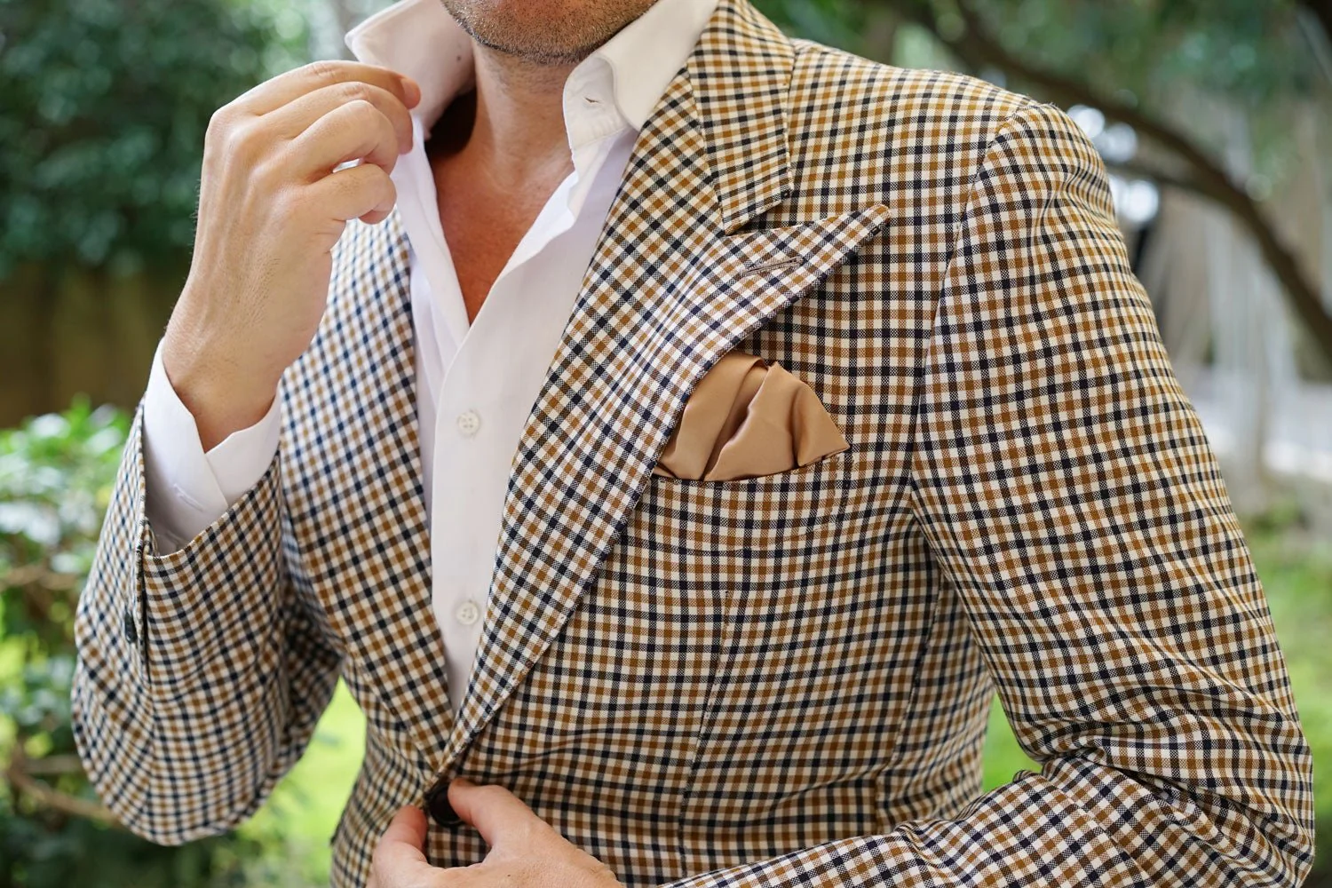 Nude Brown Satin Pocket Square - Image 7