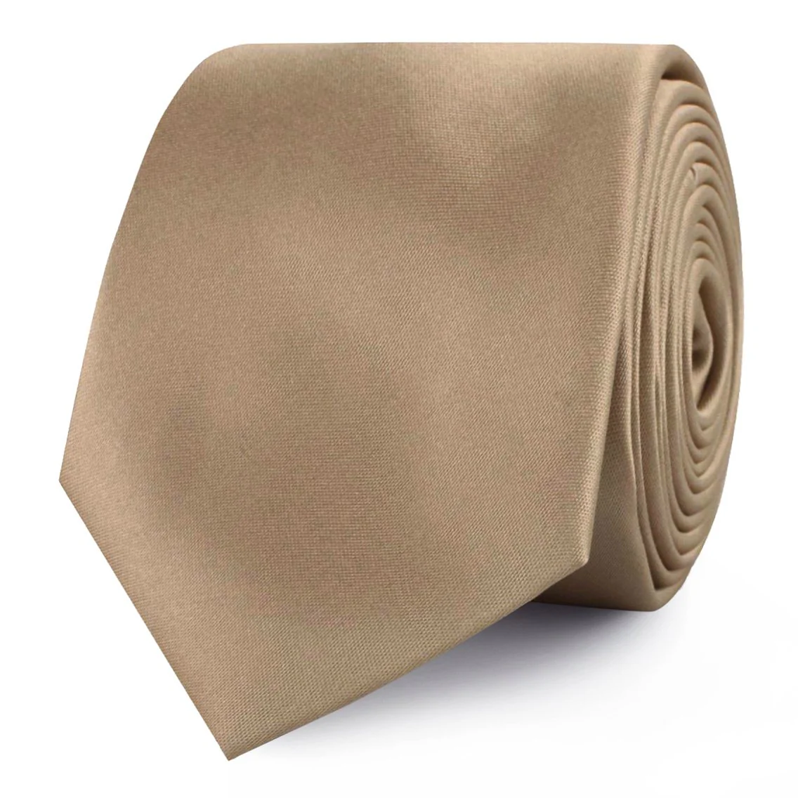 Nude Brown Satin Skinny Tie - Image 2