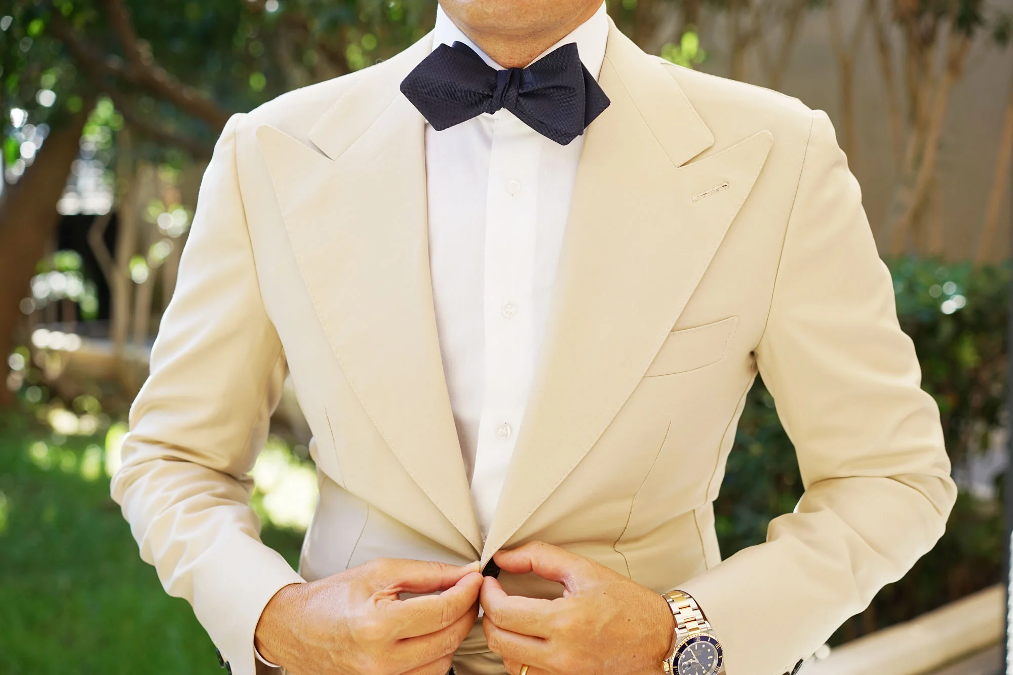 Nude Navy Blue Diamond Self Bow Tie - Image 7