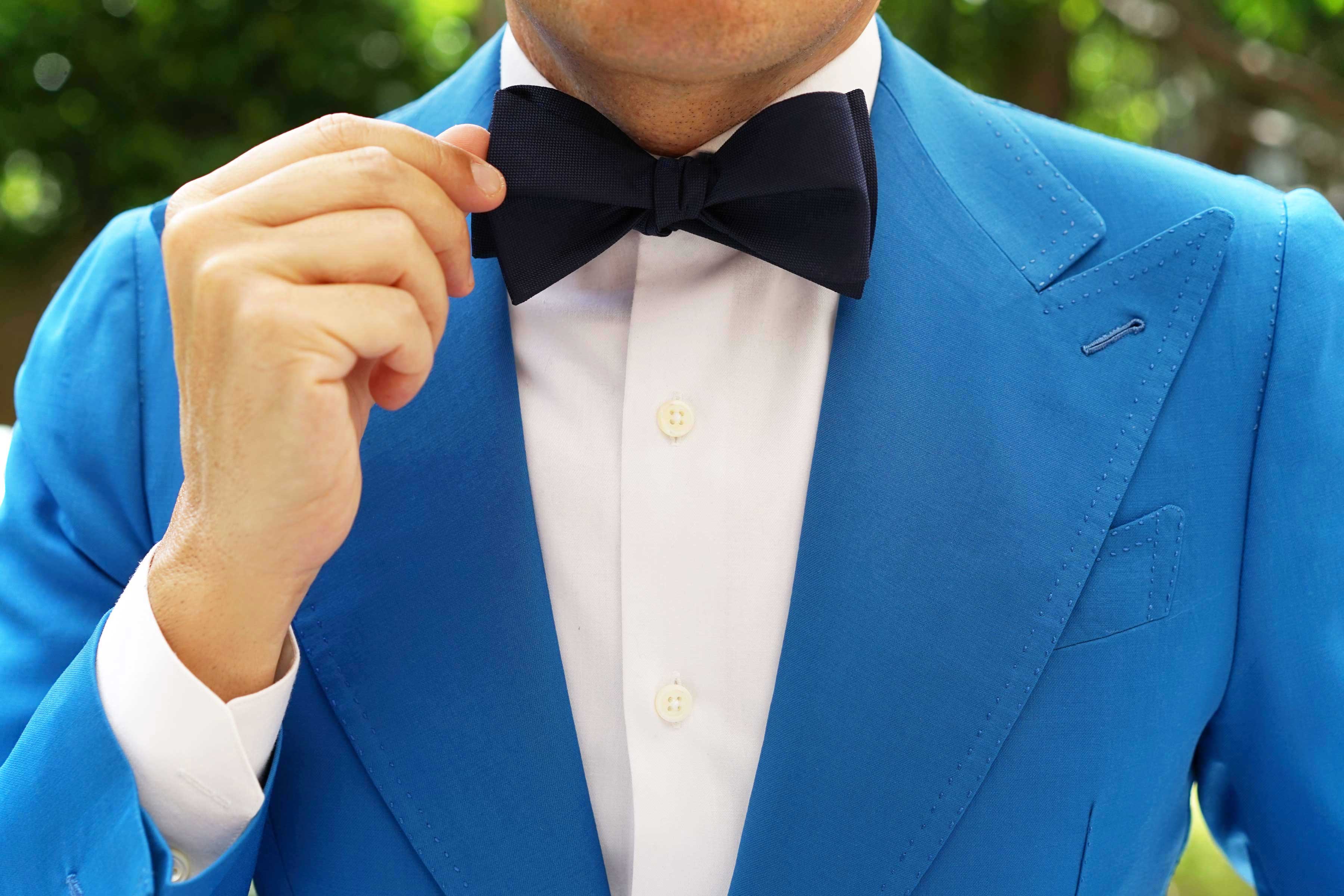 Nude Navy Blue Self Bow Tie - Image 10