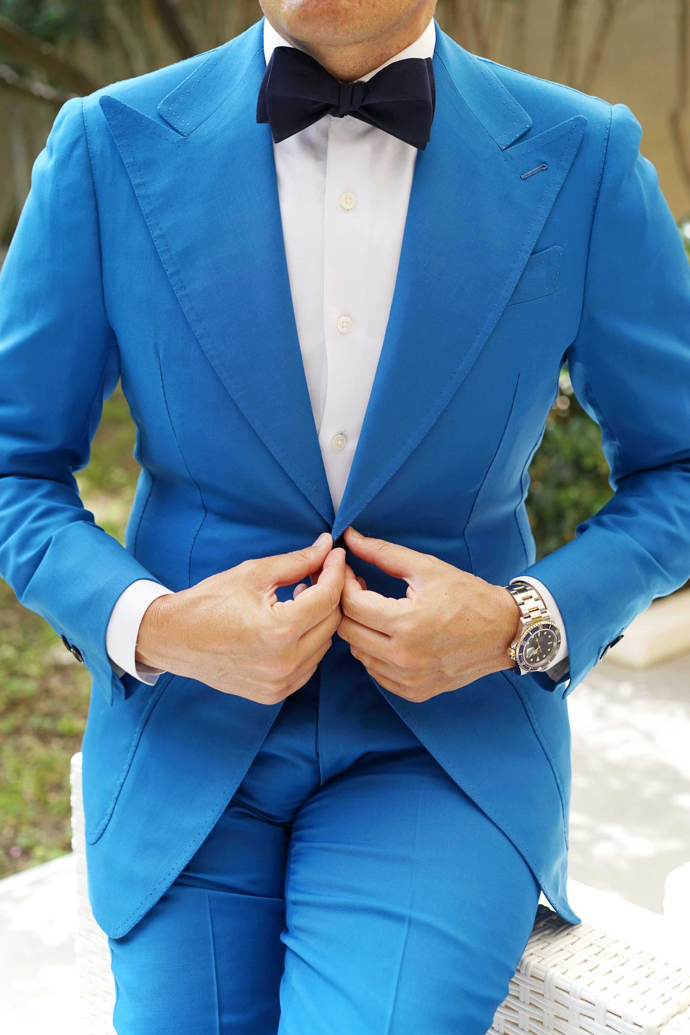 Nude Navy Blue Self Bow Tie - Image 5