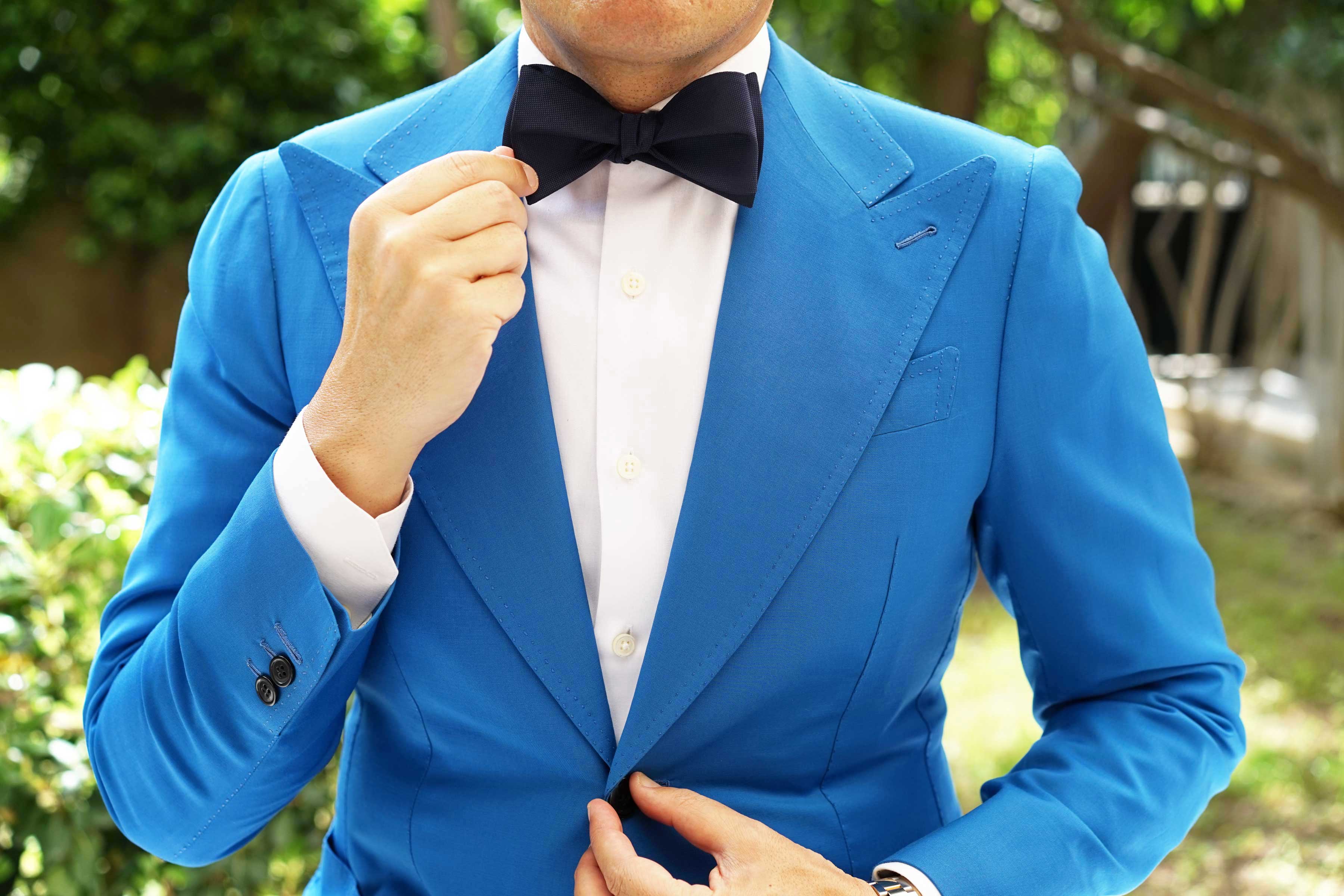 Nude Navy Blue Self Bow Tie - Image 6