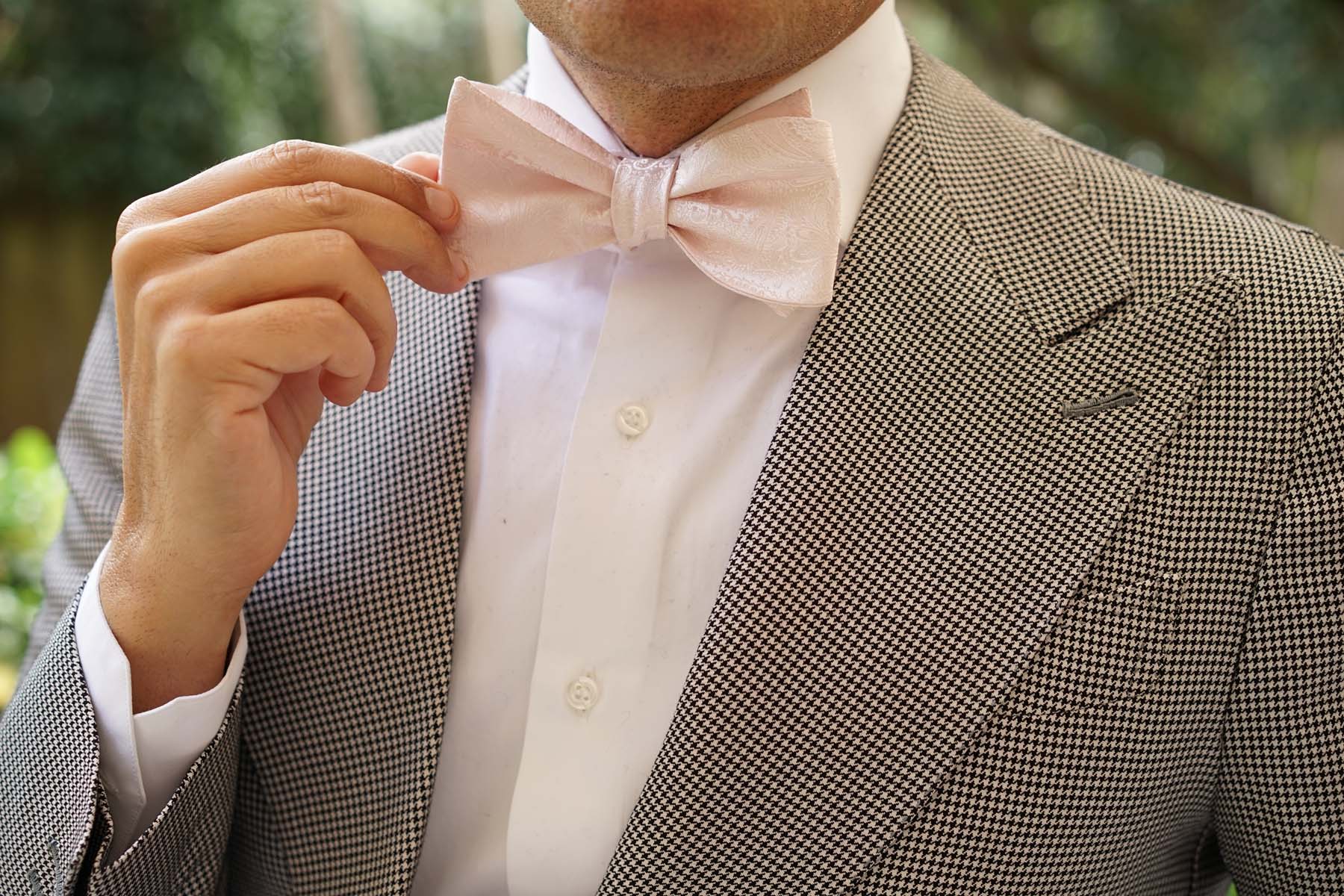 Nude Pink Paisley Self Bow Tie - Image 7