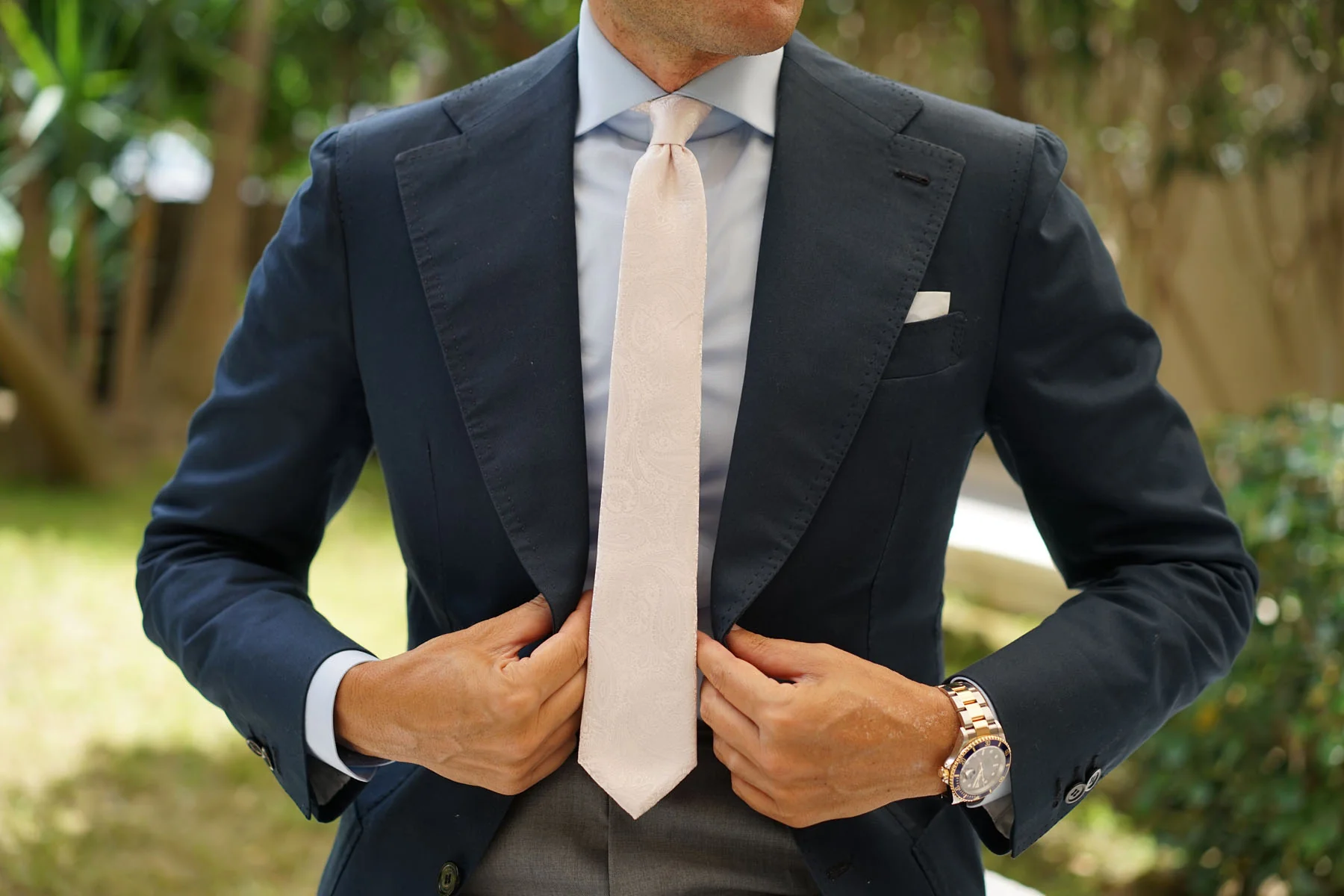 Nude Pink Paisley Skinny Tie - Image 4