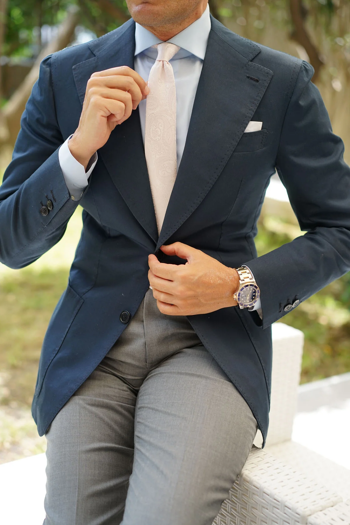 Nude Pink Paisley Skinny Tie - Image 5