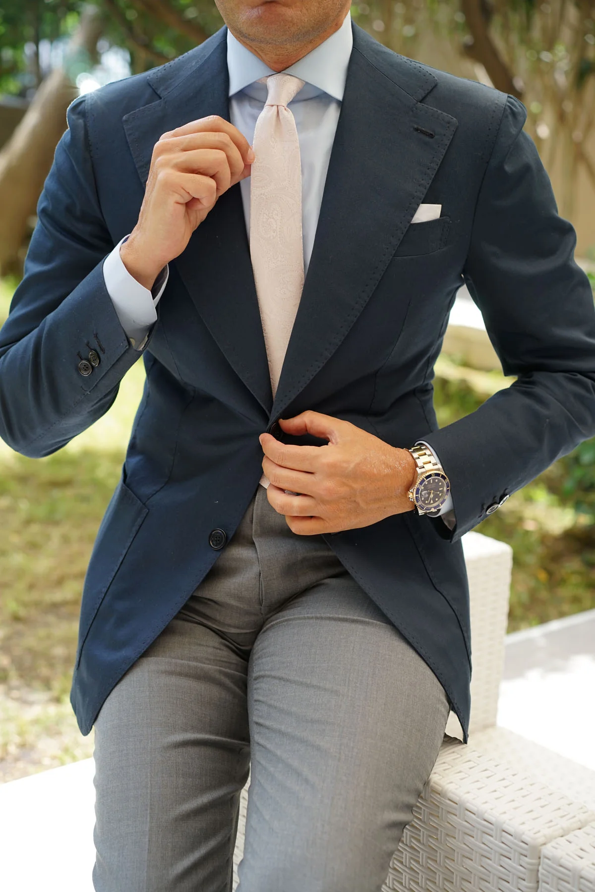 Nude Pink Paisley Skinny Tie - Image 8
