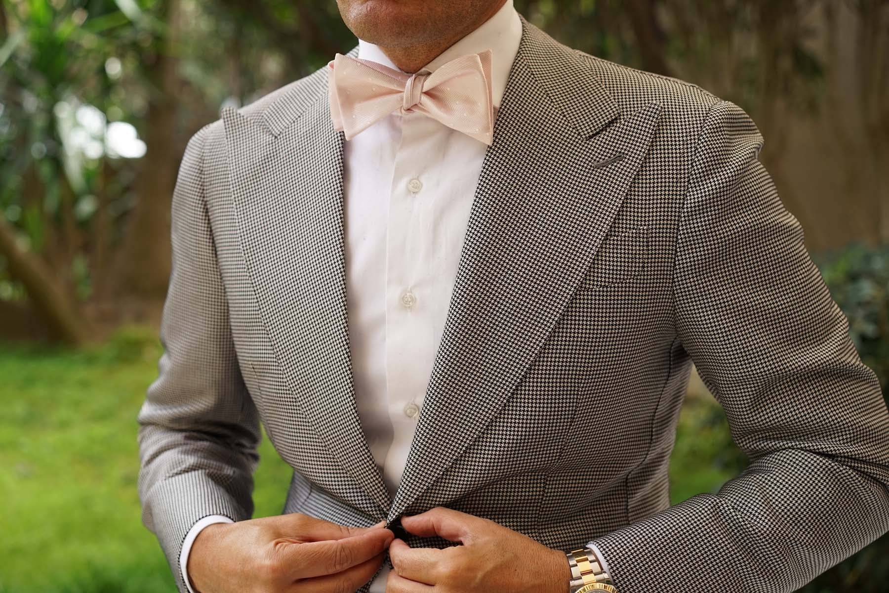 Nude Pink Polka Dots Self Bow Tie - Image 4