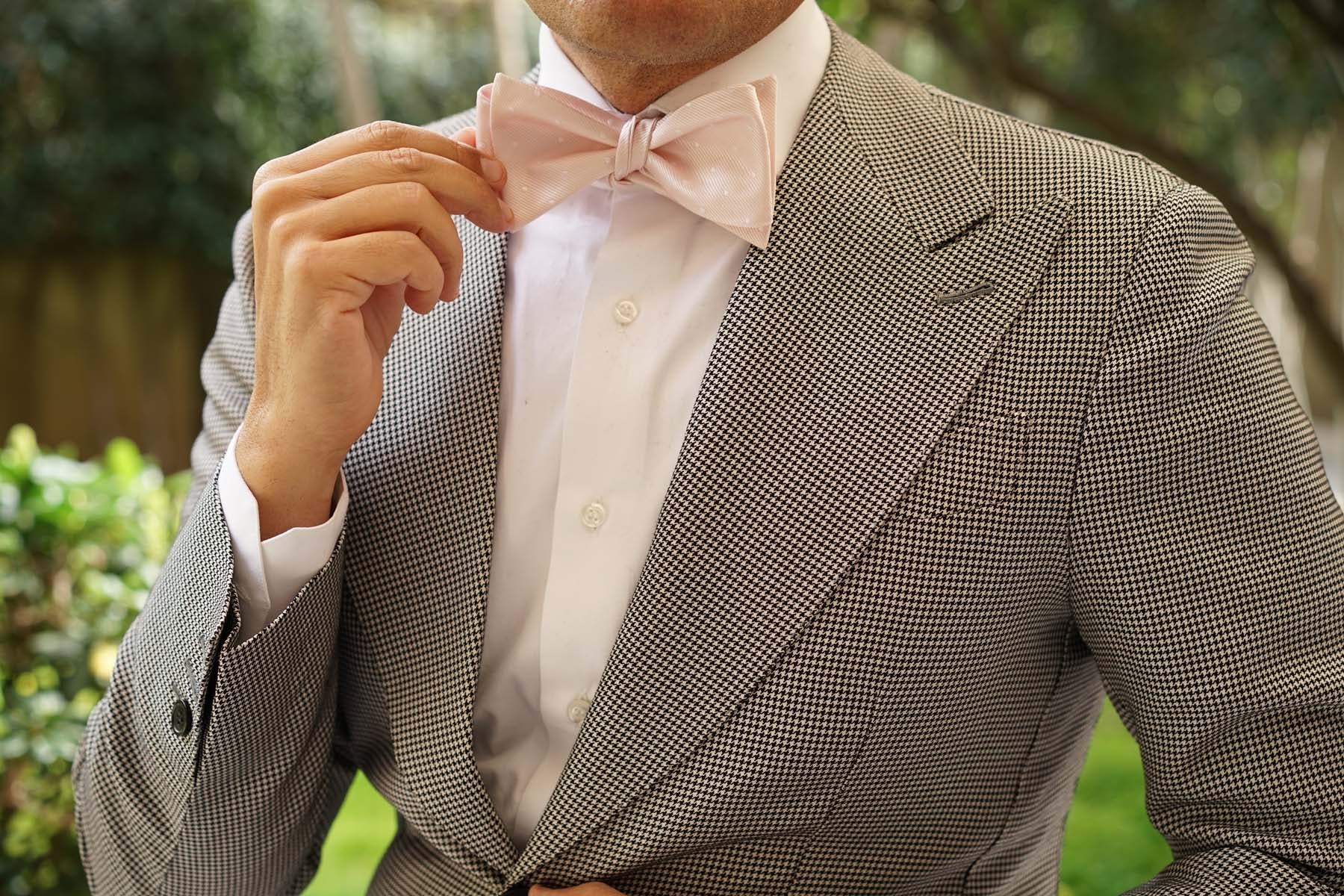 Nude Pink Polka Dots Self Bow Tie - Image 6