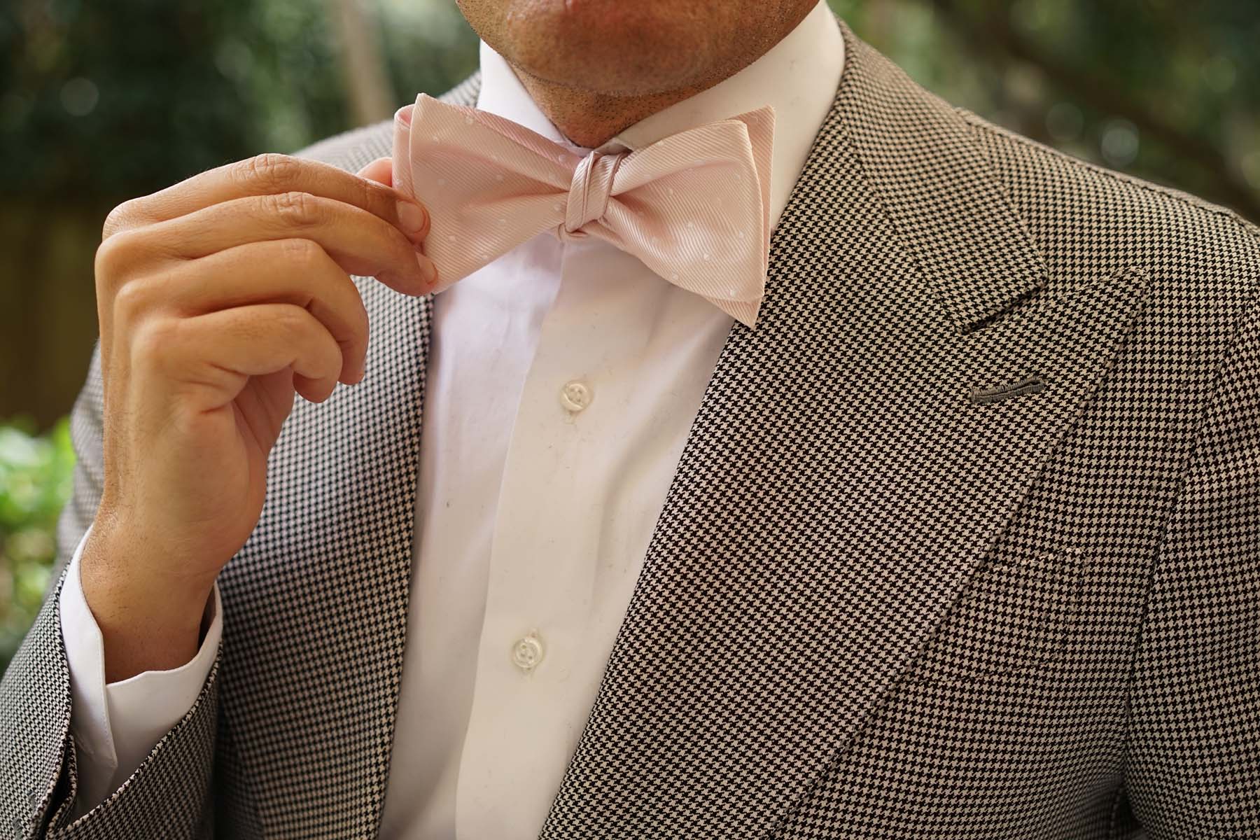 Nude Pink Polka Dots Self Bow Tie - Image 7