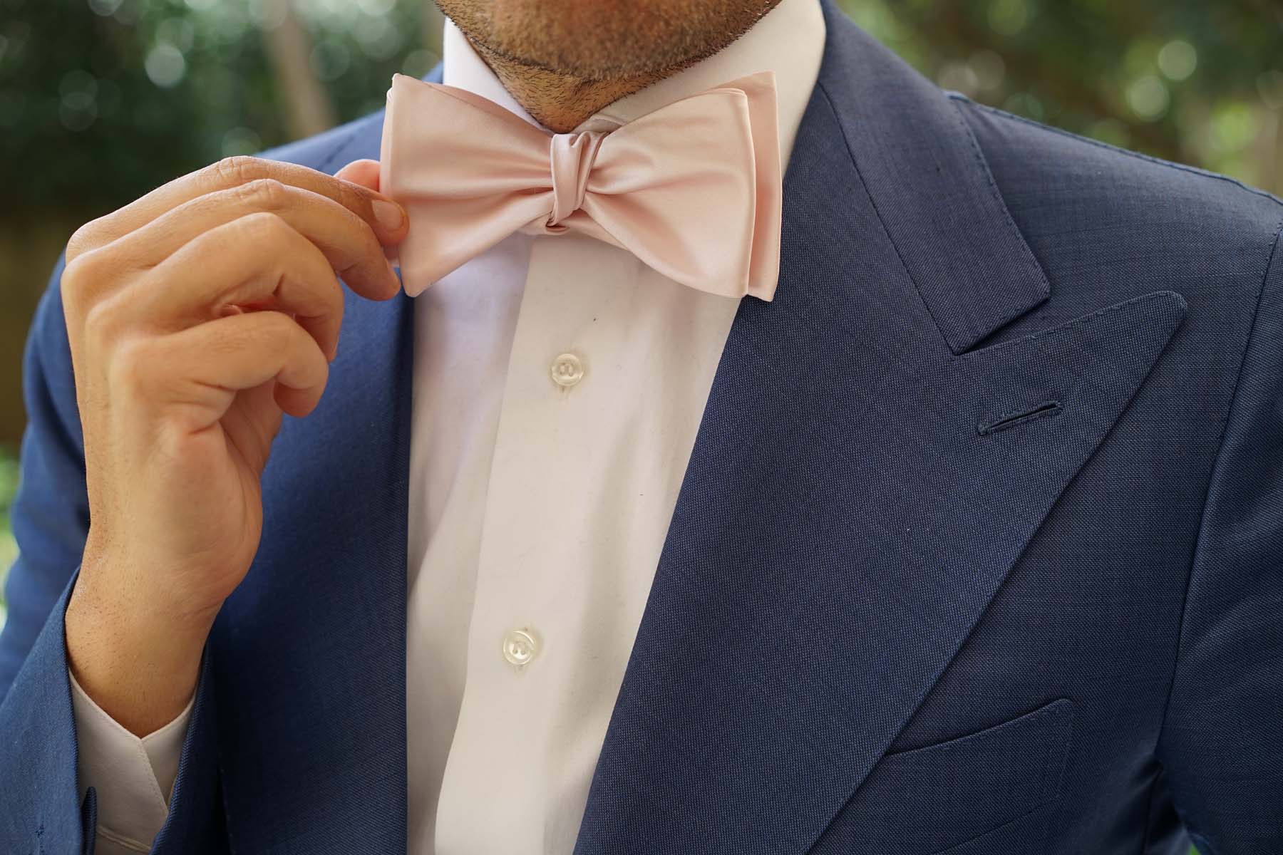 Nude Pink Satin Self Bow Tie - Image 7