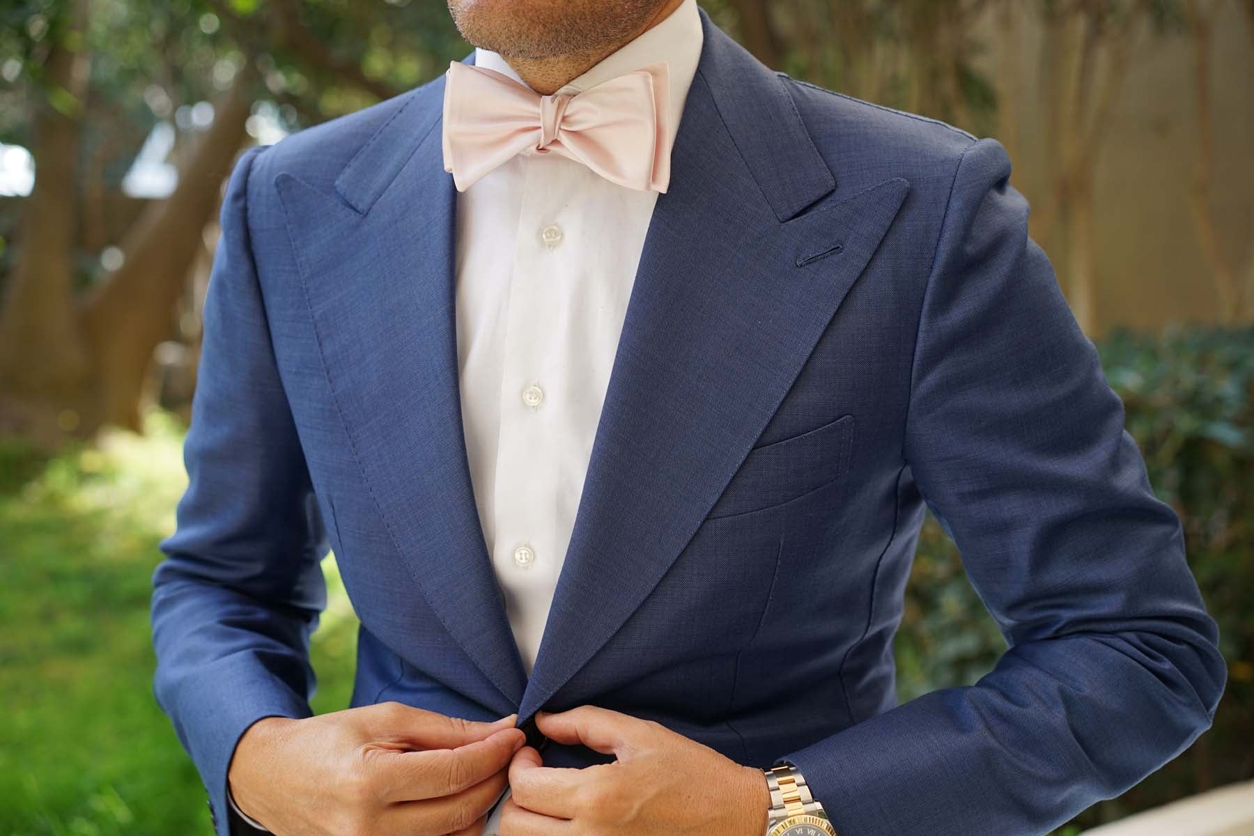 Nude Pink Satin Self Bow Tie - Image 9
