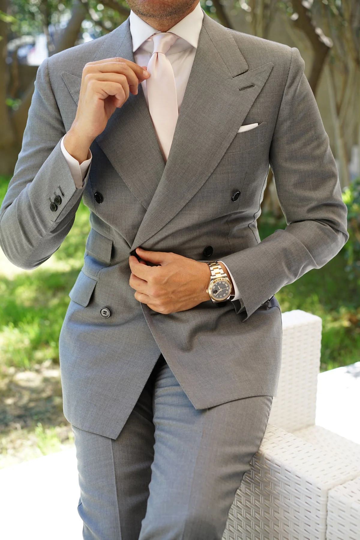 Nude Pink Satin Skinny Tie - Image 7