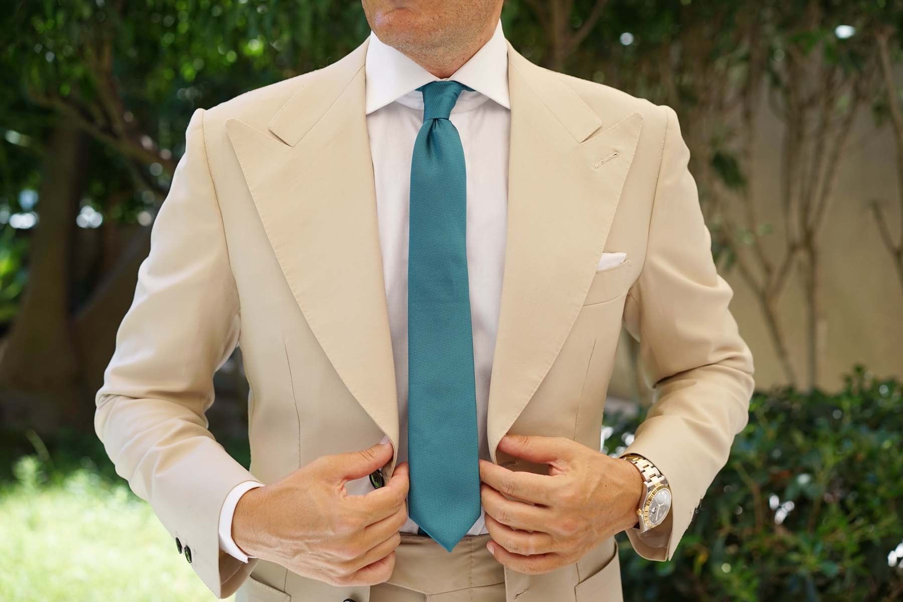 Oasis Blue Weave Skinny Tie - Image 8