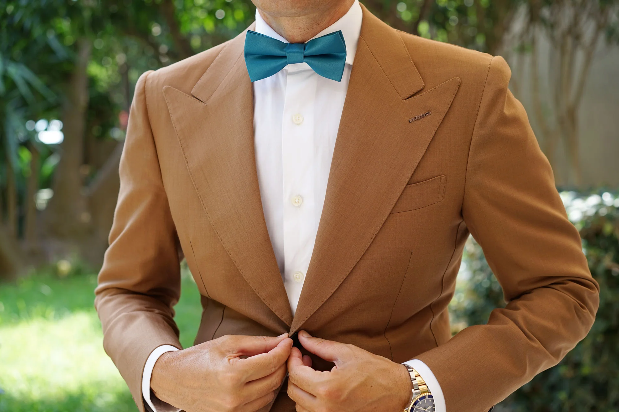 Oasis Teal Satin Bow Tie - Image 3