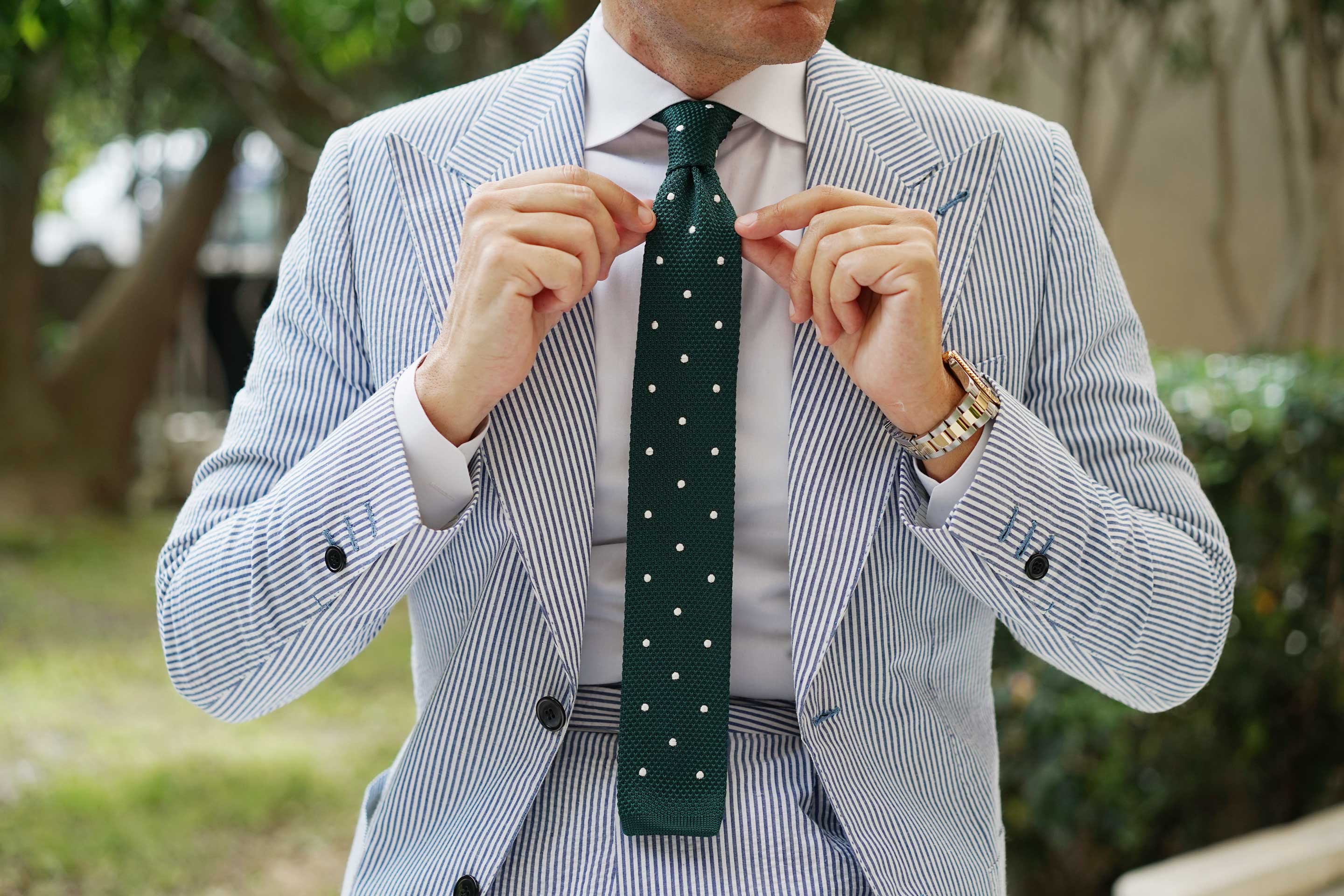 Ohara Green Polka Dot Knitted Tie - Image 3