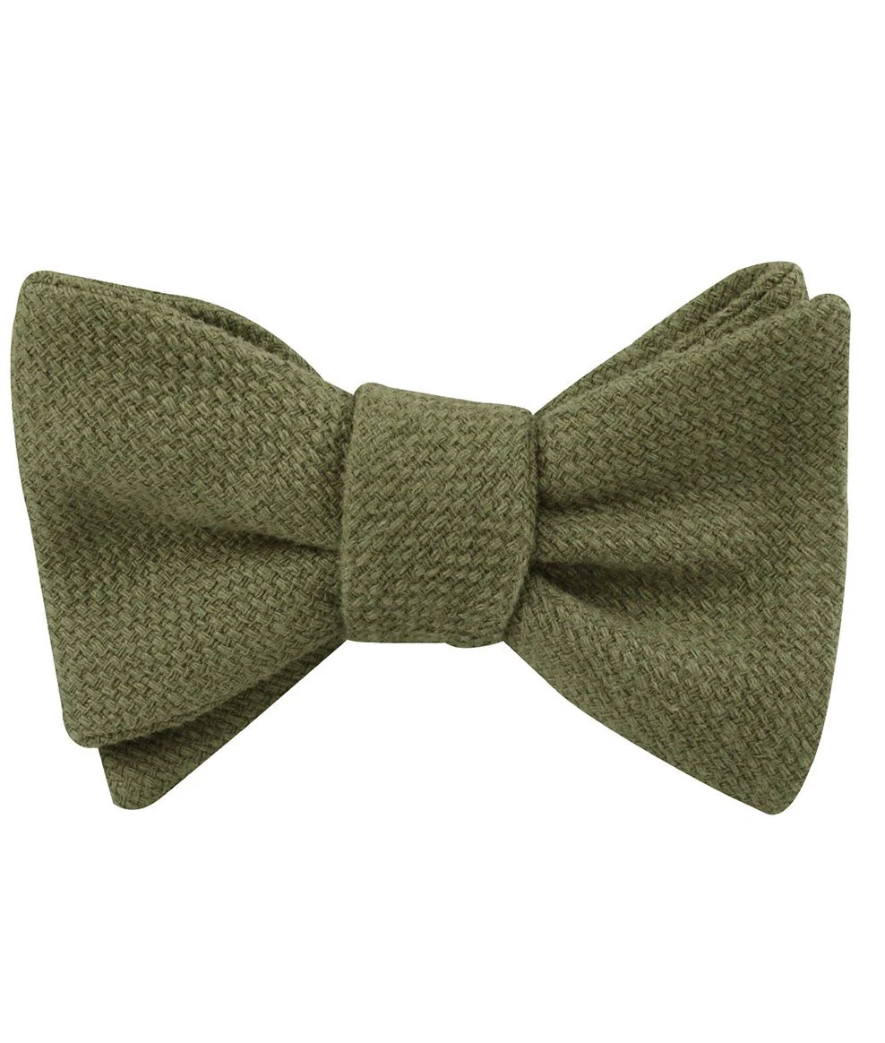 Olive Green Basket Weave Linen Self Bow Tie - Image 2