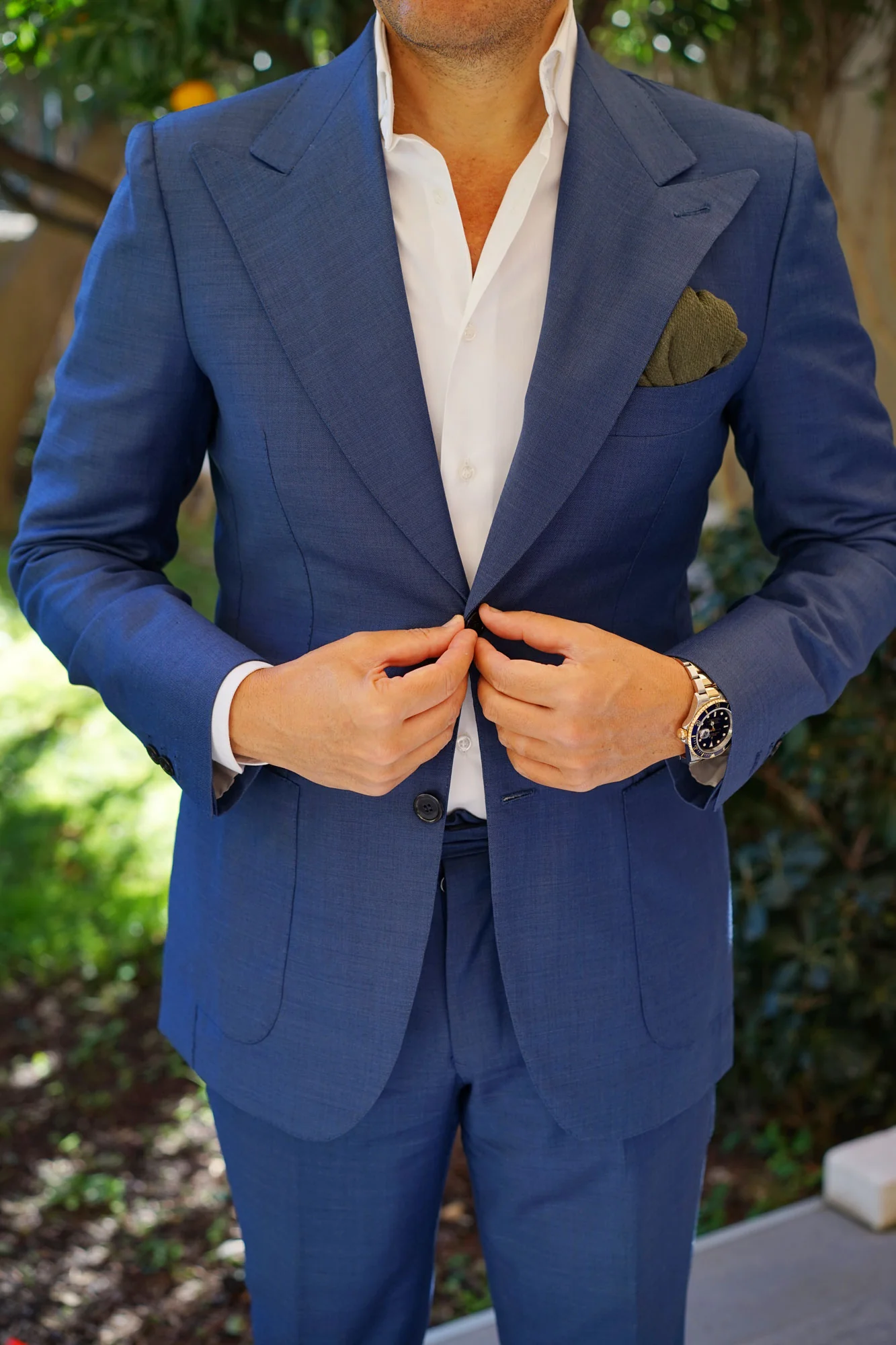 Olive Green Coarse Linen Pocket Square - Image 4