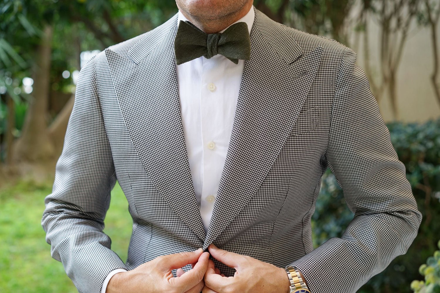 Olive Green Coarse Linen Self Bow Tie - Image 4