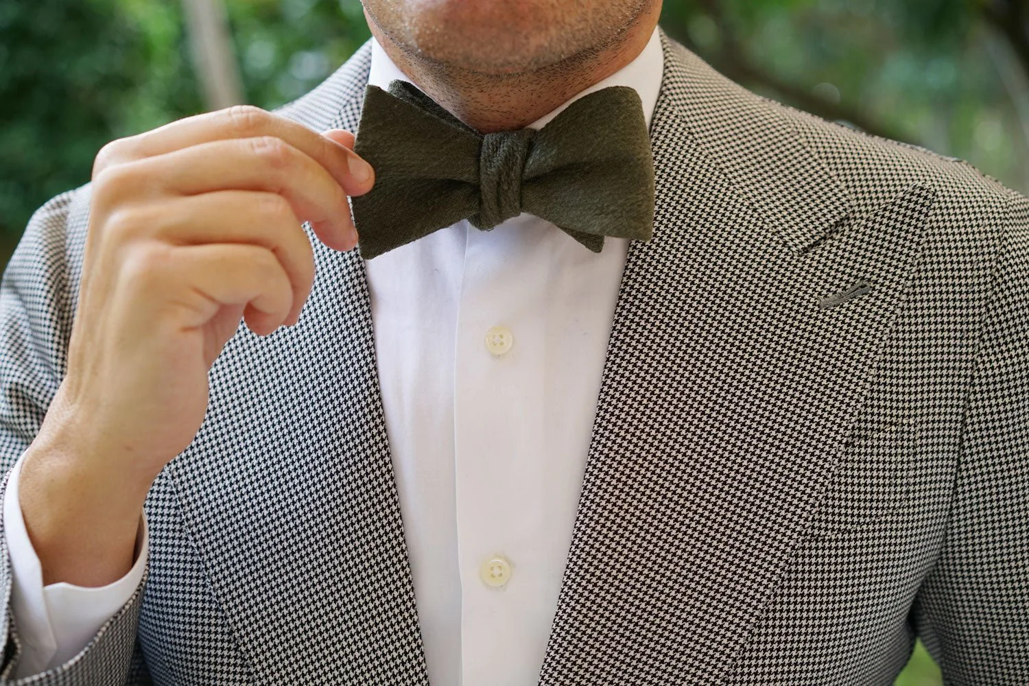 Olive Green Coarse Linen Self Bow Tie - Image 7