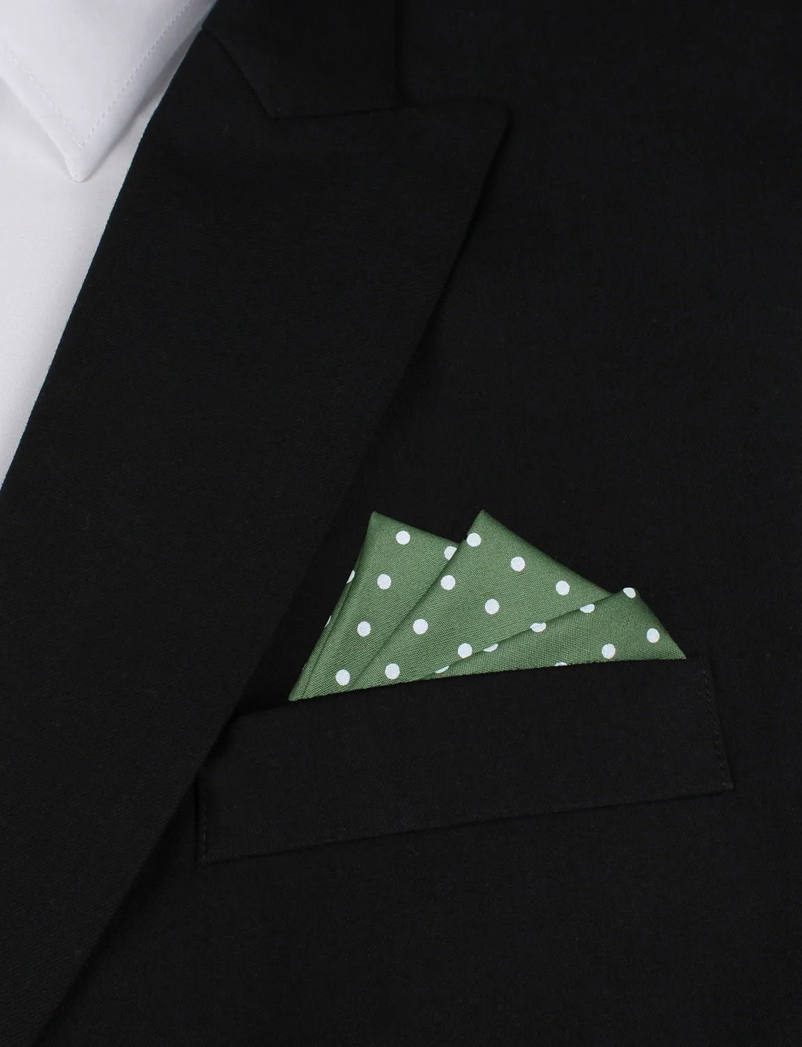 Olive Green Cotton with Mini White Polka Dots Pocket Square - Image 3