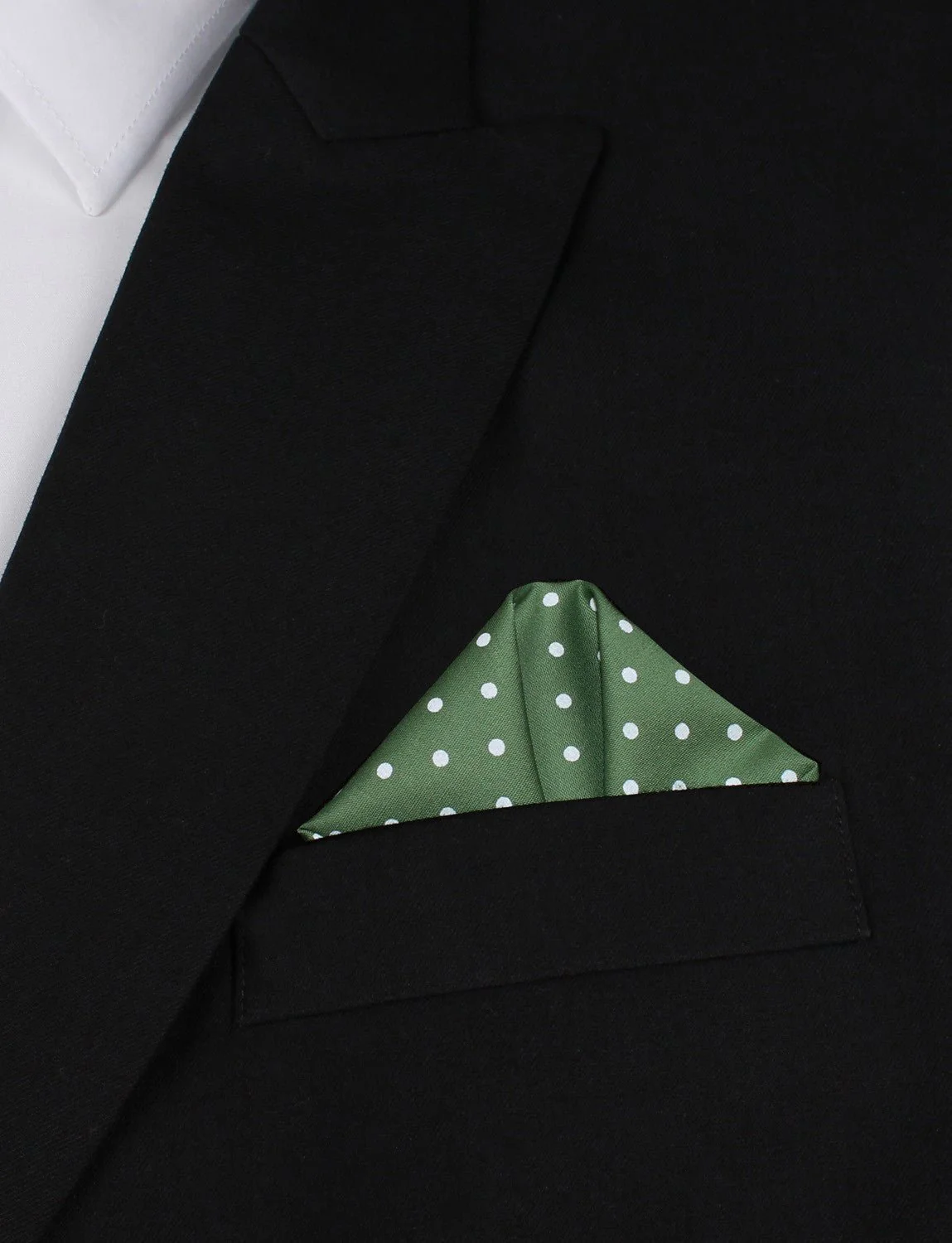 Olive Green Cotton with Mini White Polka Dots Pocket Square - Image 4