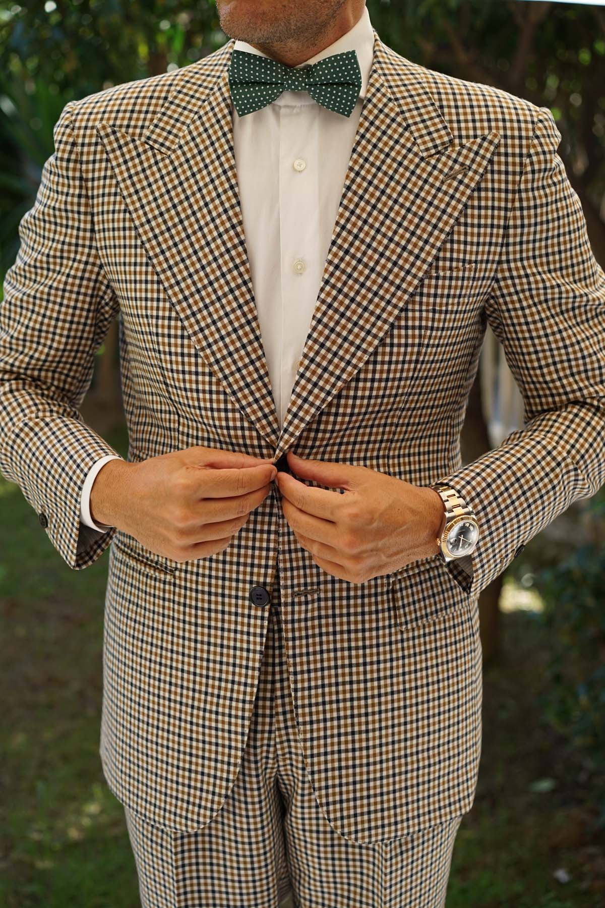 Olive Green Polka Dot Cotton Bow Tie - Image 4