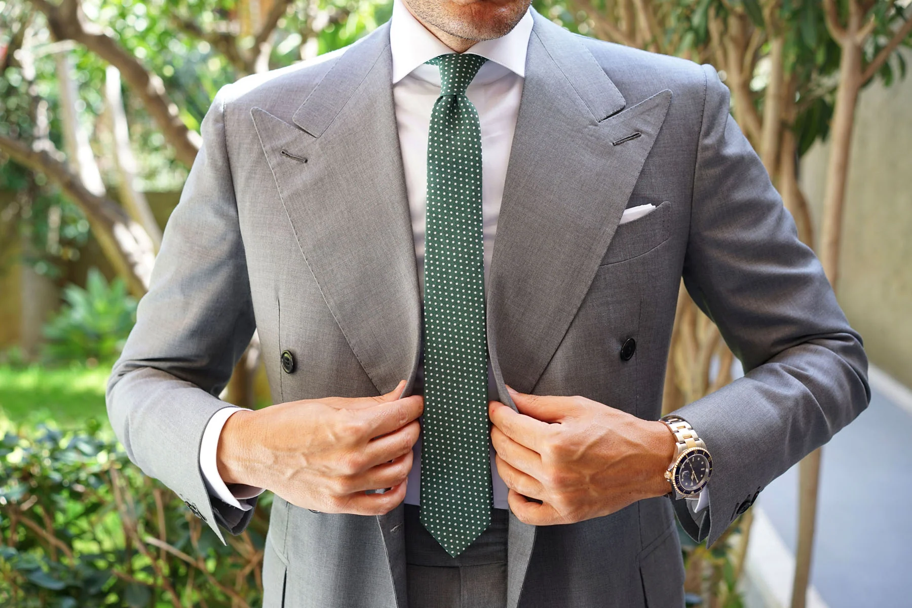 Olive Green Polka Dot Cotton Skinny Tie - Image 6