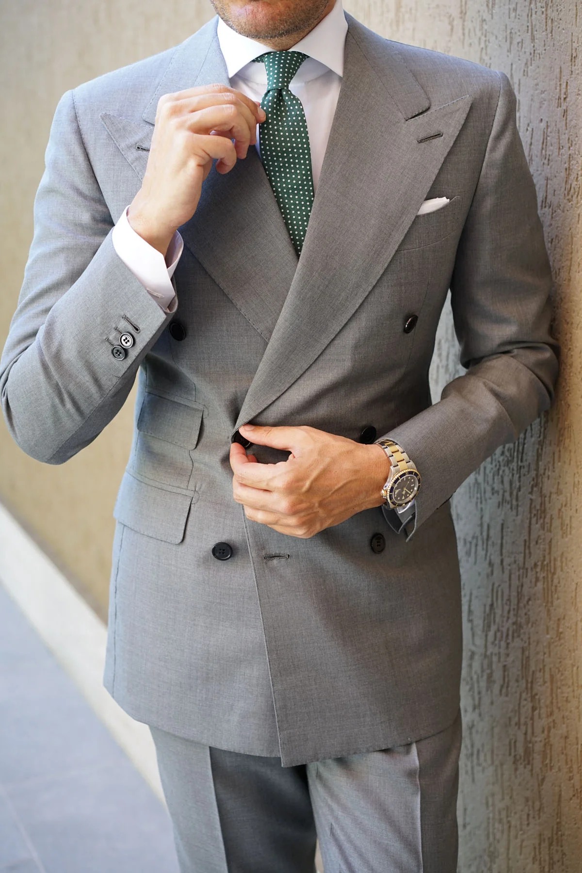 Olive Green Polka Dot Cotton Skinny Tie - Image 7
