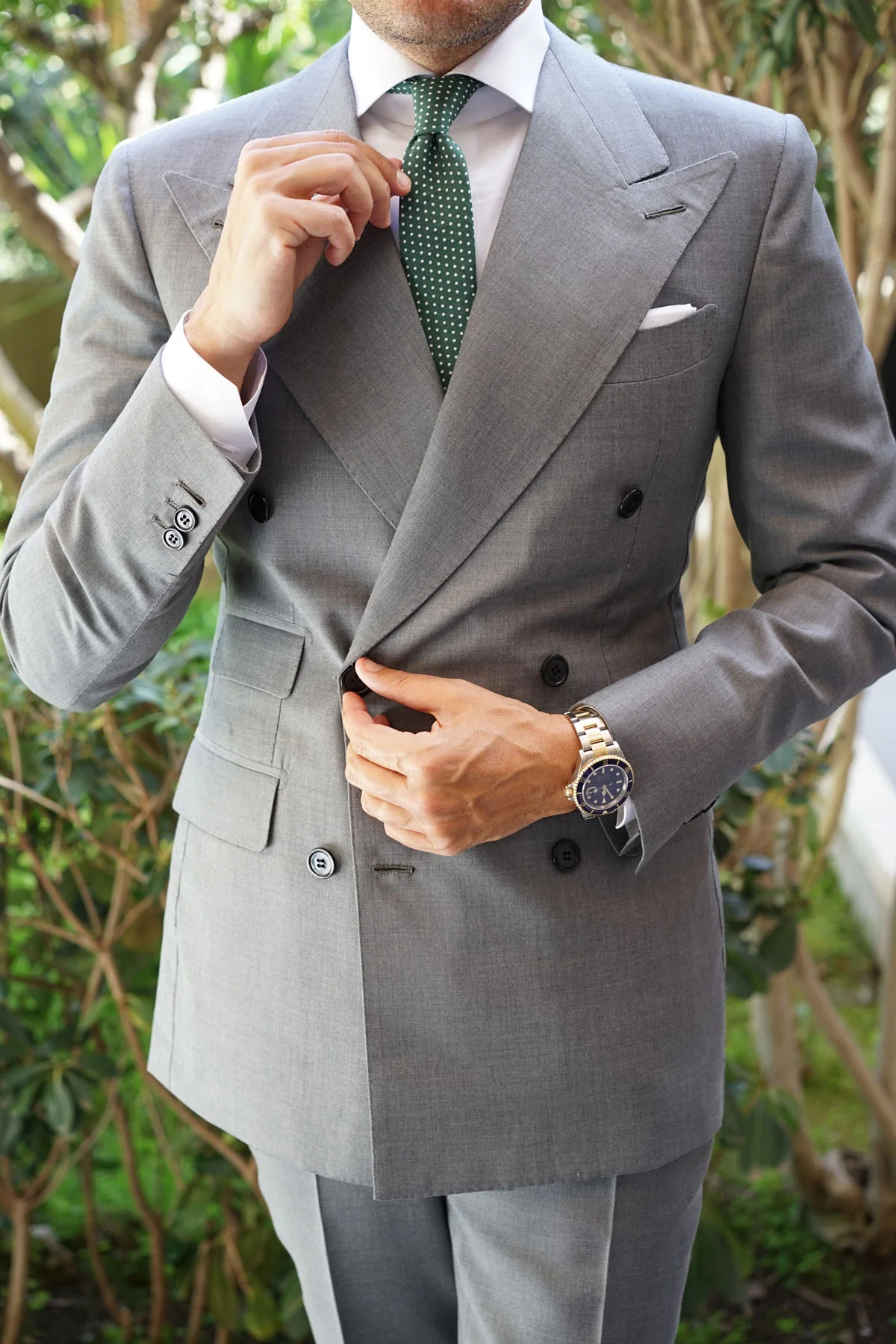 Olive Green Polka Dot Cotton Skinny Tie - Image 8