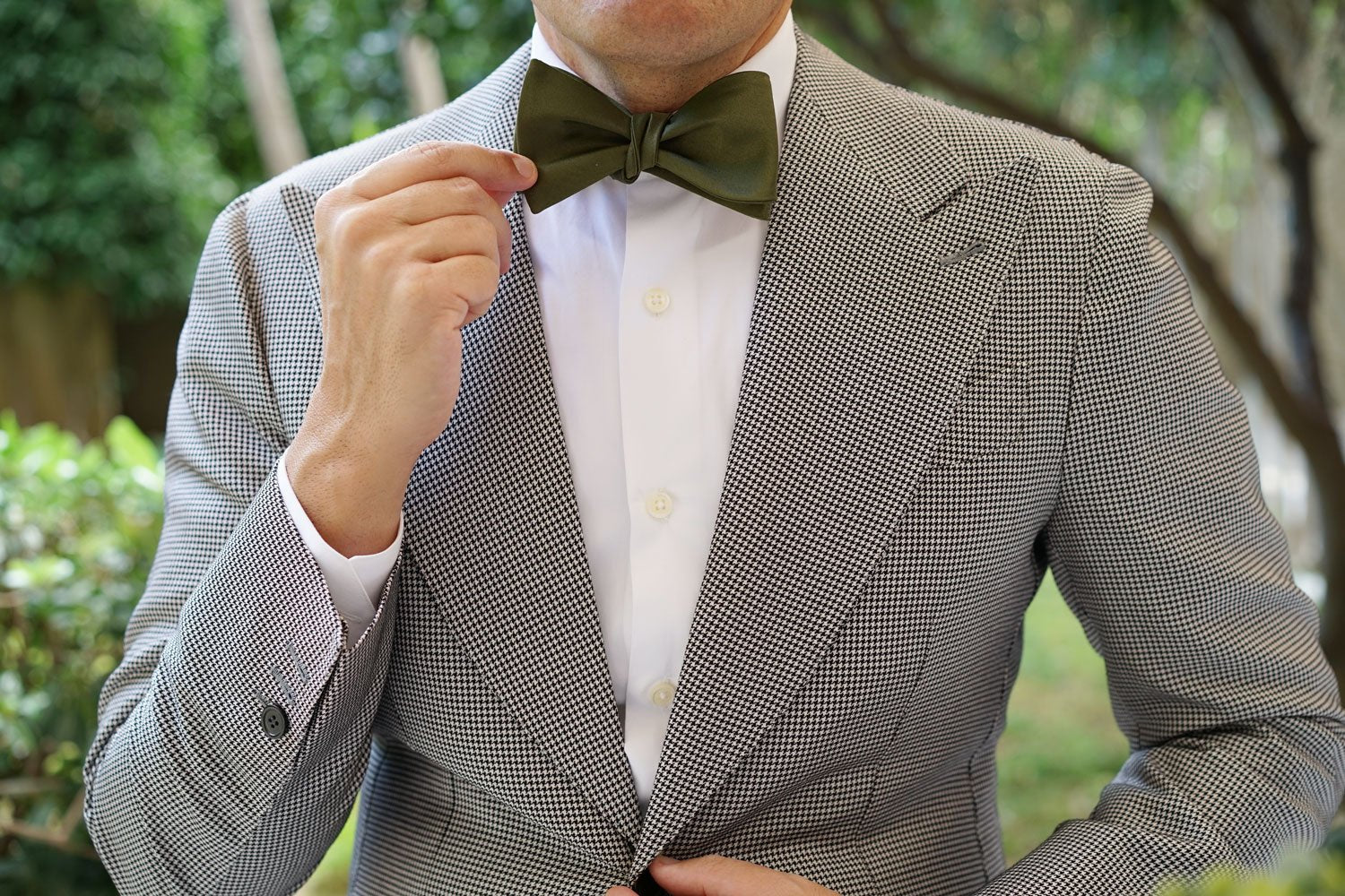Olive Green Satin Self Bow Tie - Image 6