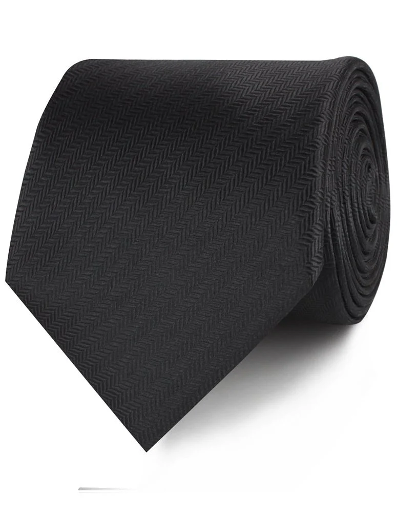 Onyx Black Herringbone Necktie - Image 2