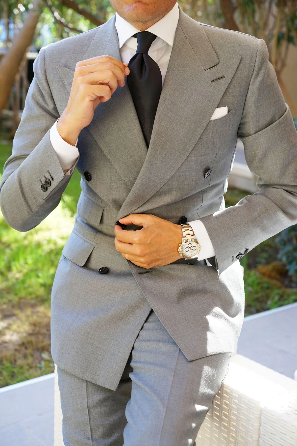 Onyx Black Herringbone Necktie - Image 7