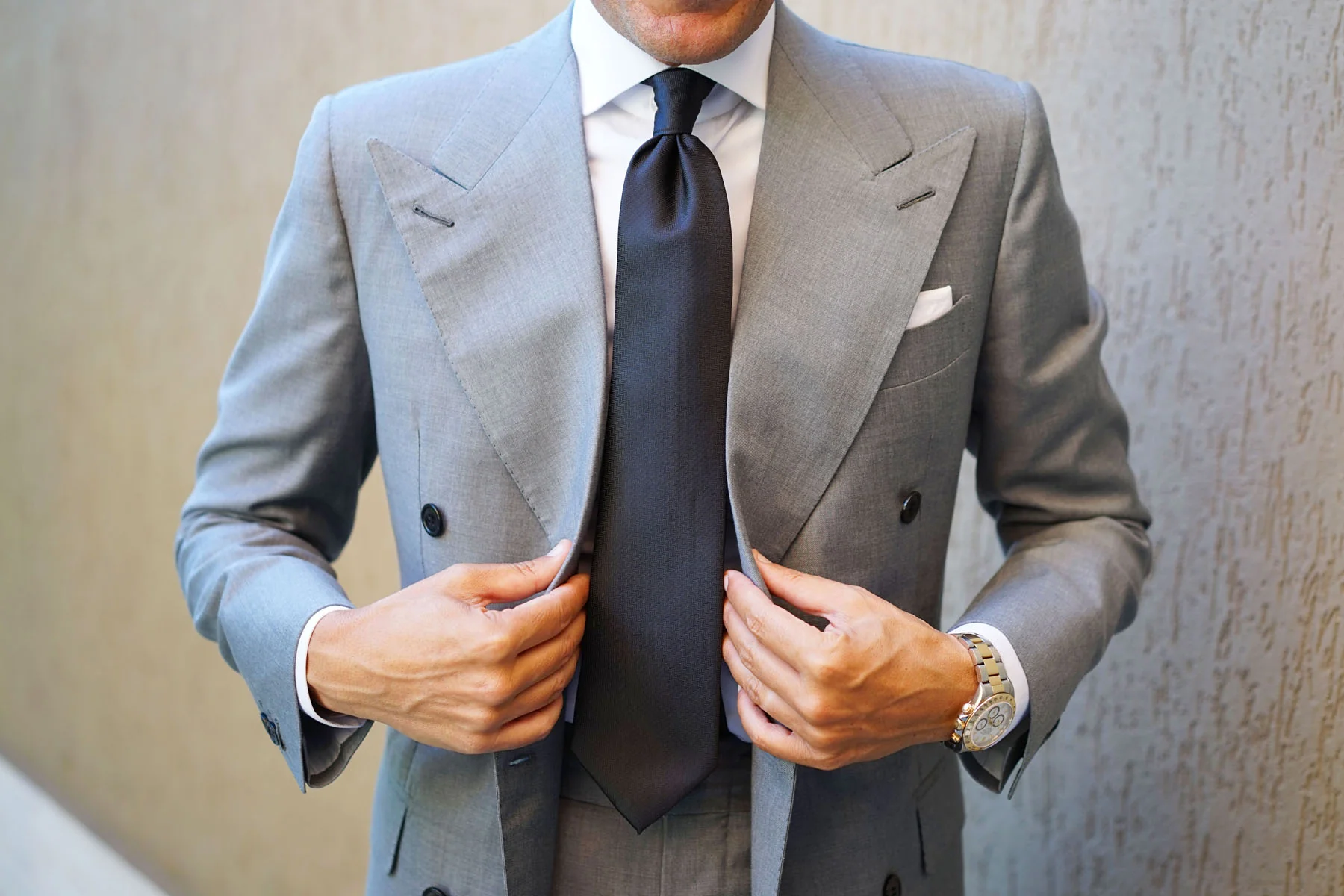 Onyx Black Herringbone Necktie - Image 9