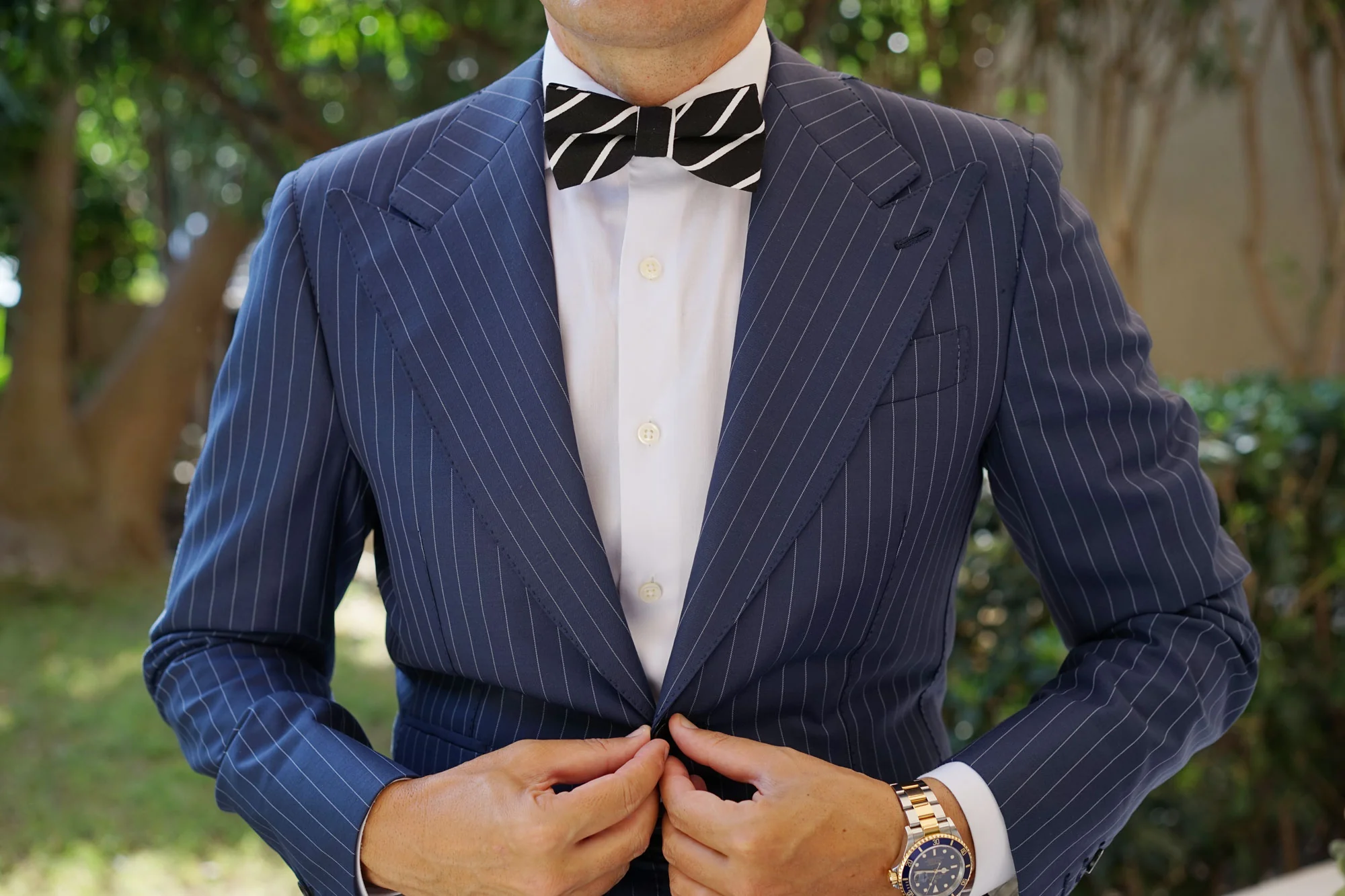 Onyx Black Pencil Striped Linen Bow Tie - Image 3
