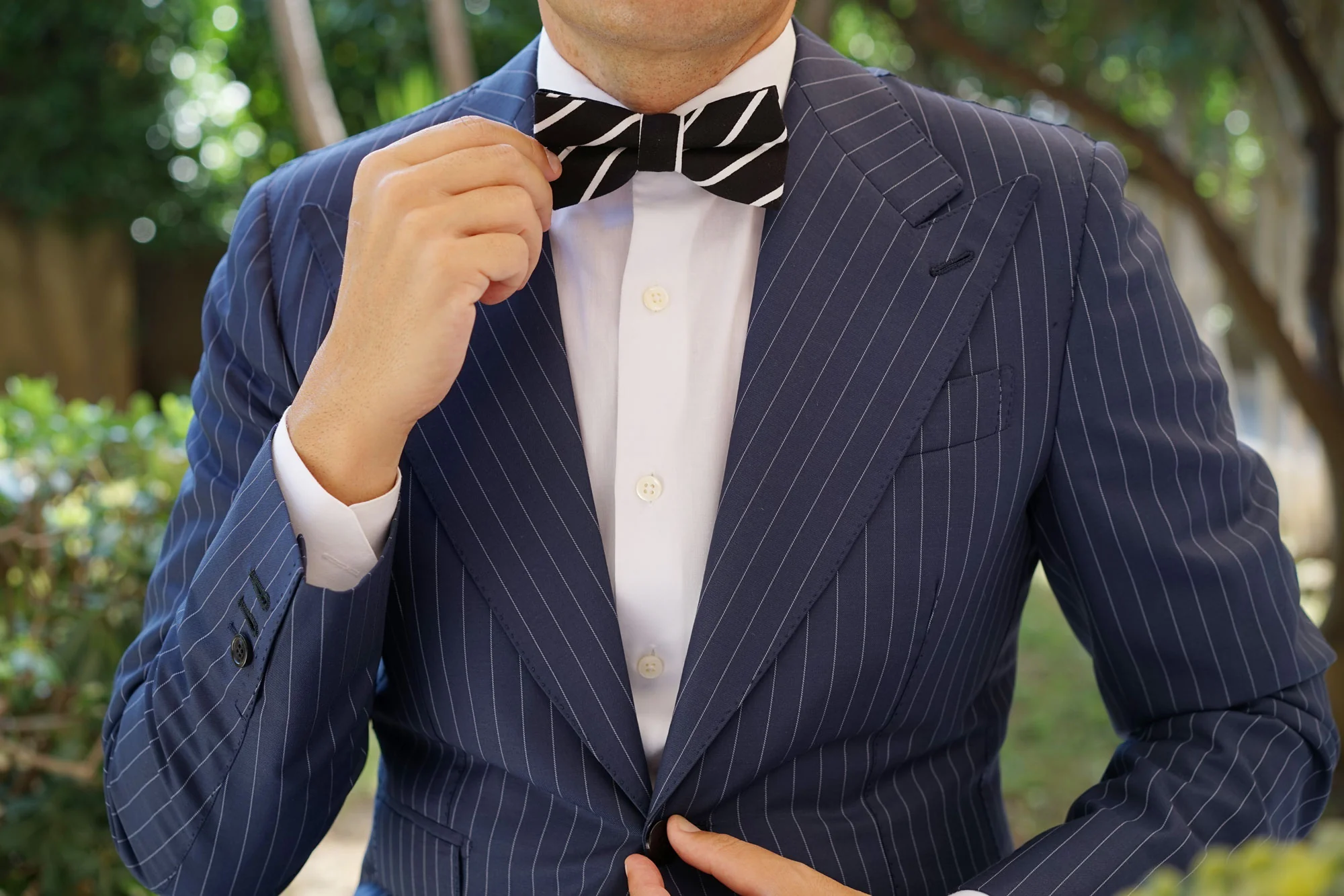 Onyx Black Pencil Striped Linen Bow Tie - Image 8