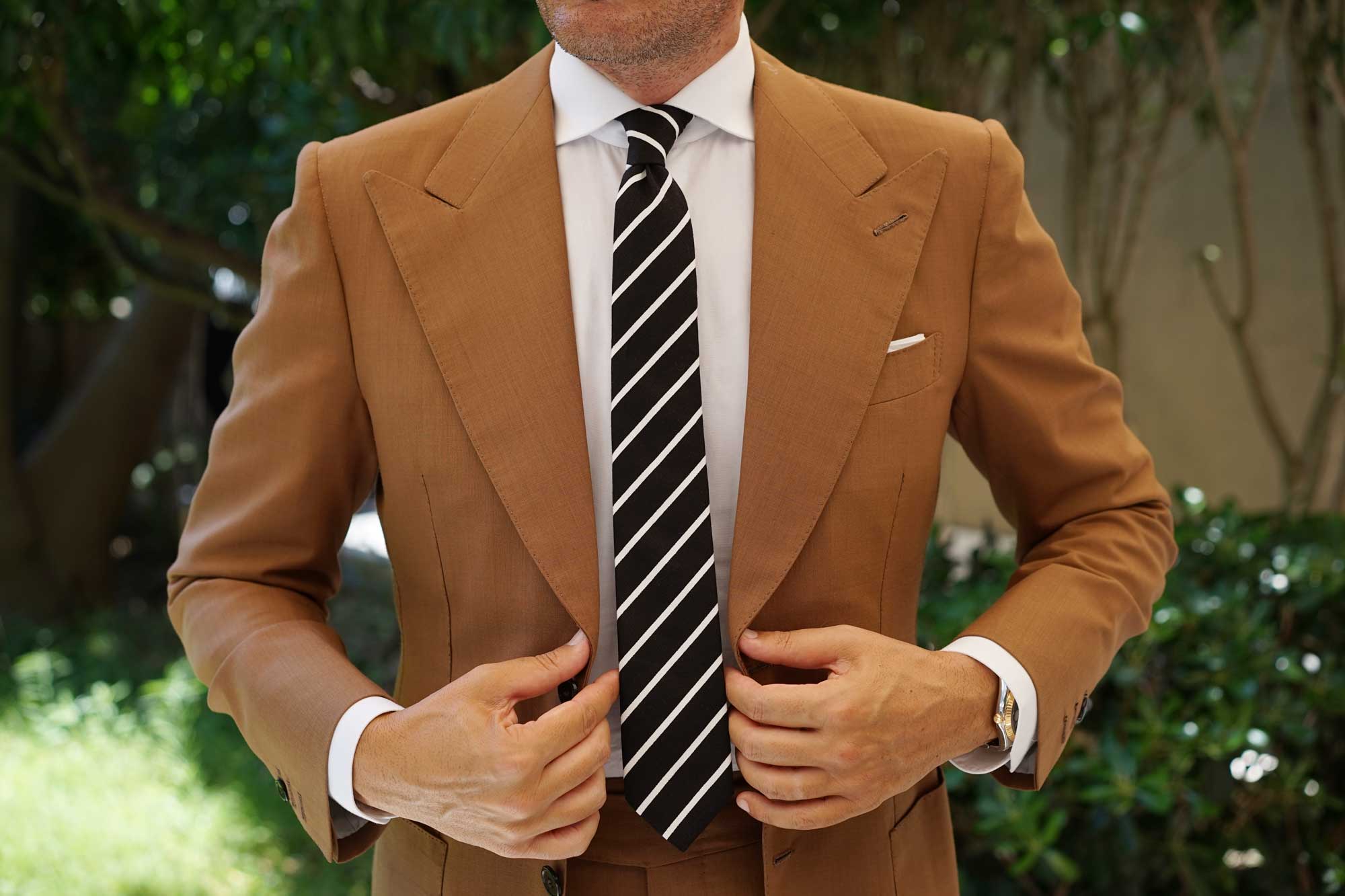 Onyx Black Pencil Striped Linen Skinny Tie - Image 10