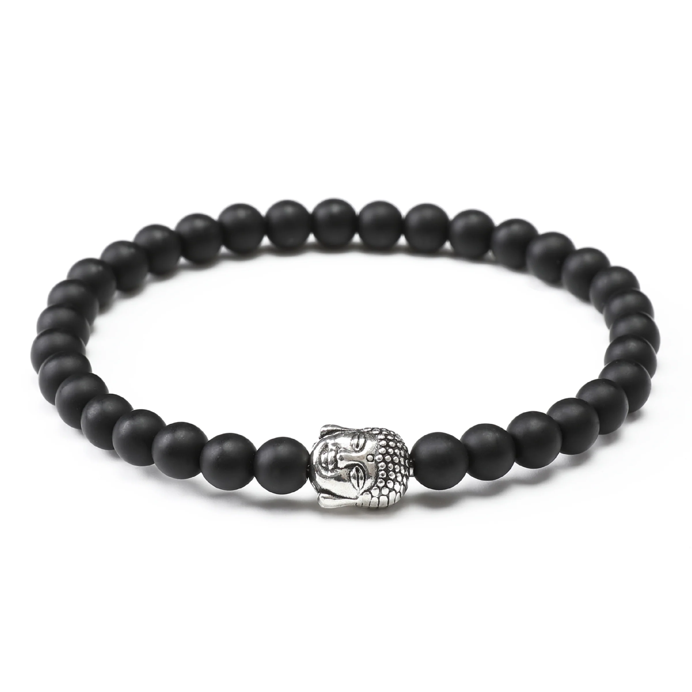 Onyx Matte Stones with Mini Silver Buddha Bracelet
