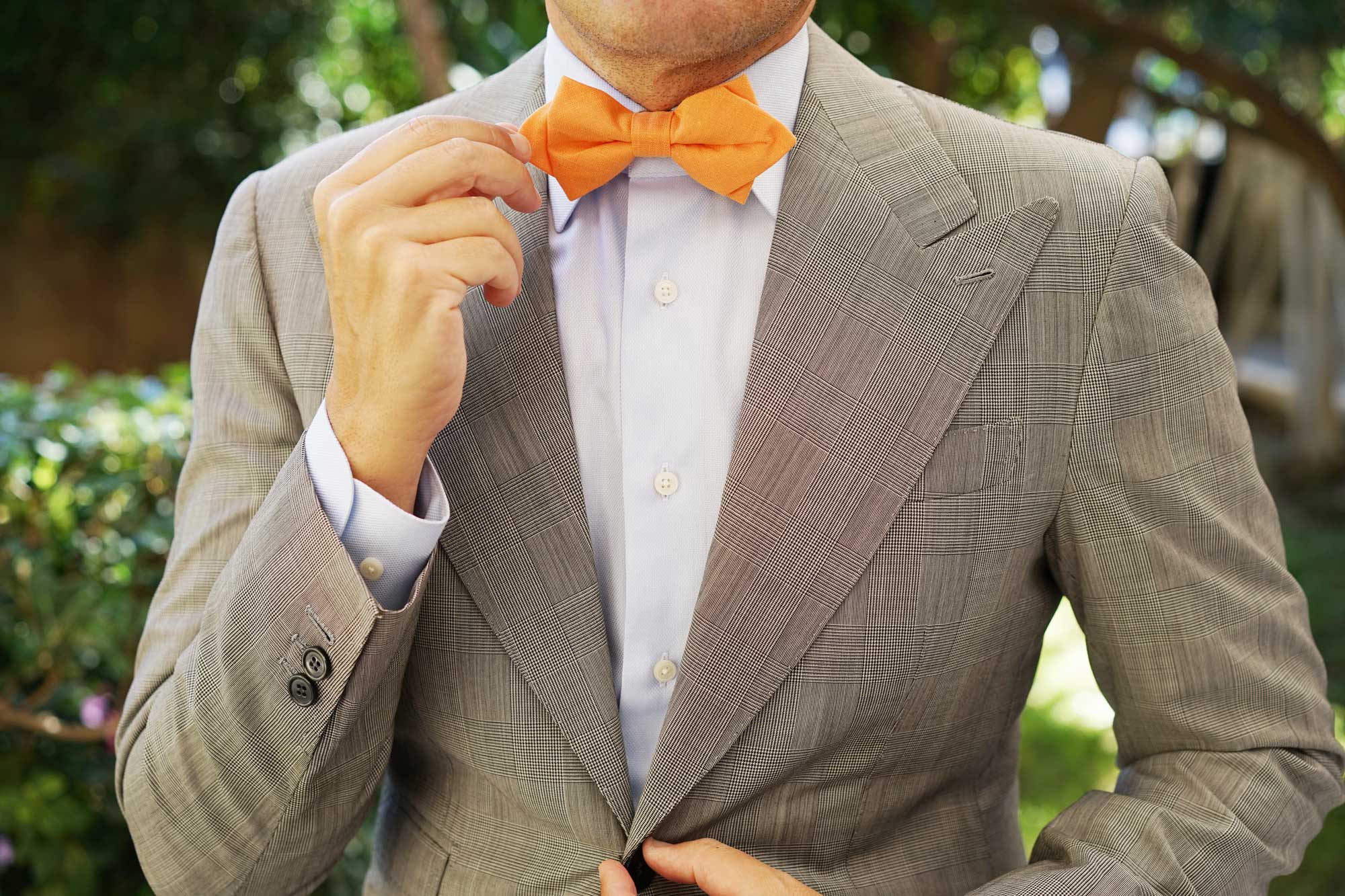 Orange Amber Slub Linen Diamond Bow Tie - Image 5