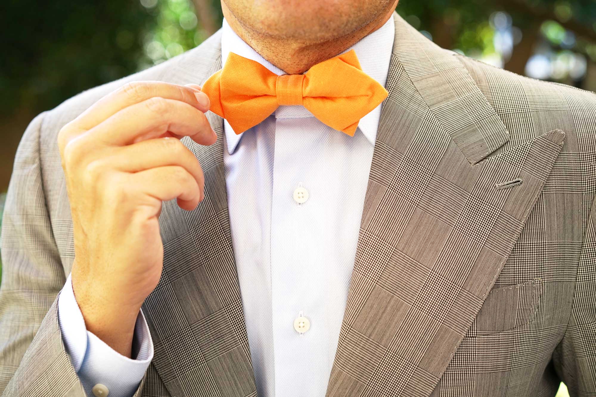 Orange Amber Slub Linen Diamond Bow Tie - Image 6