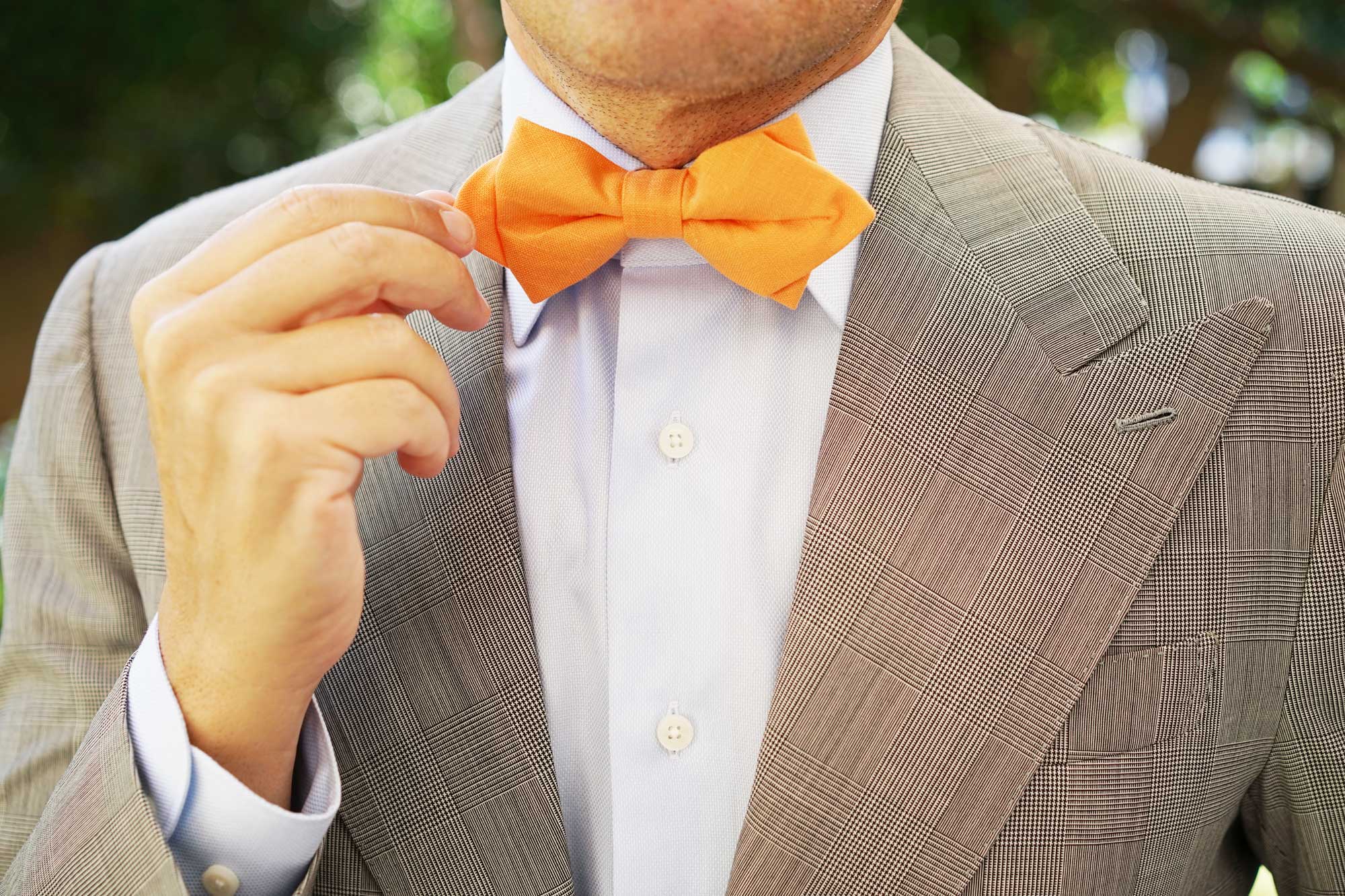 Orange Amber Slub Linen Diamond Bow Tie - Image 7