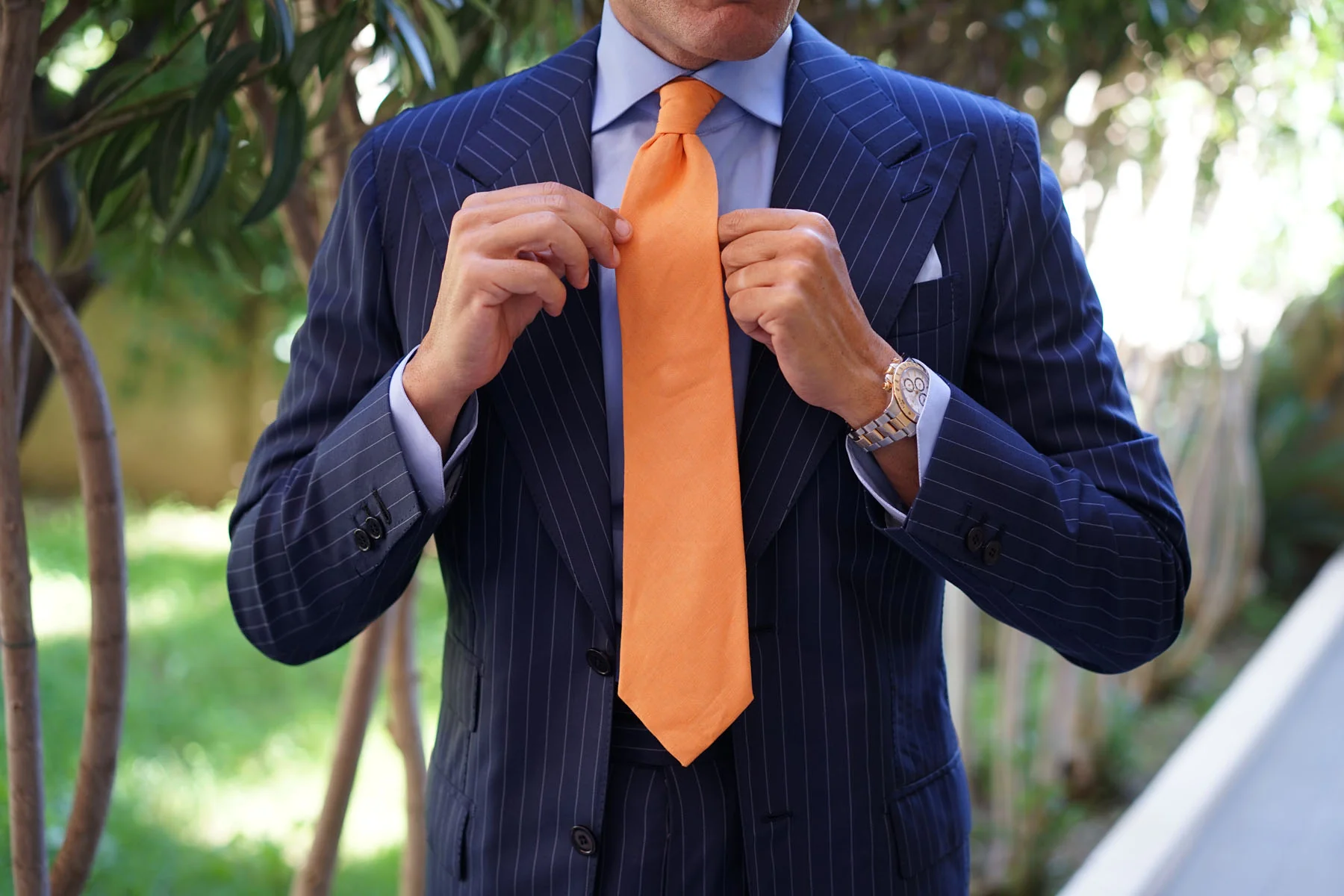 Orange Amber Slub Linen Necktie - Image 11