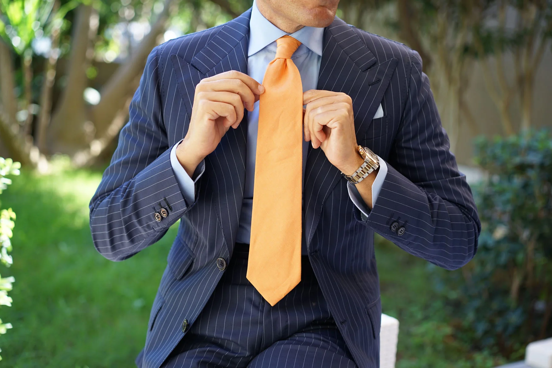 Orange Amber Slub Linen Necktie - Image 7