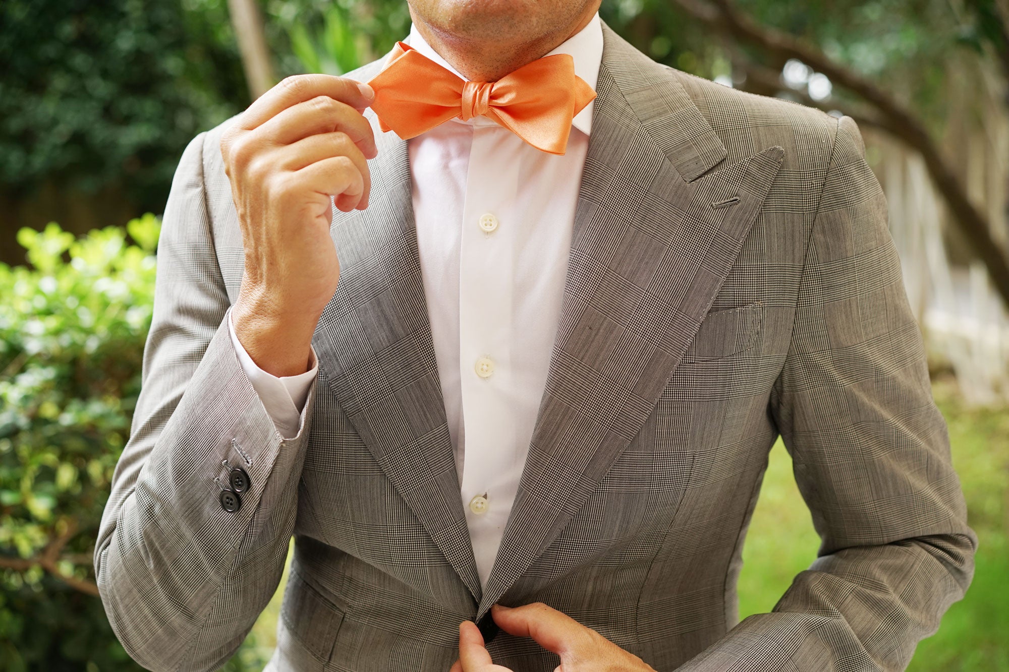 Orange Tangerine Satin Self Tie Diamond Tip Bow Tie - Image 10