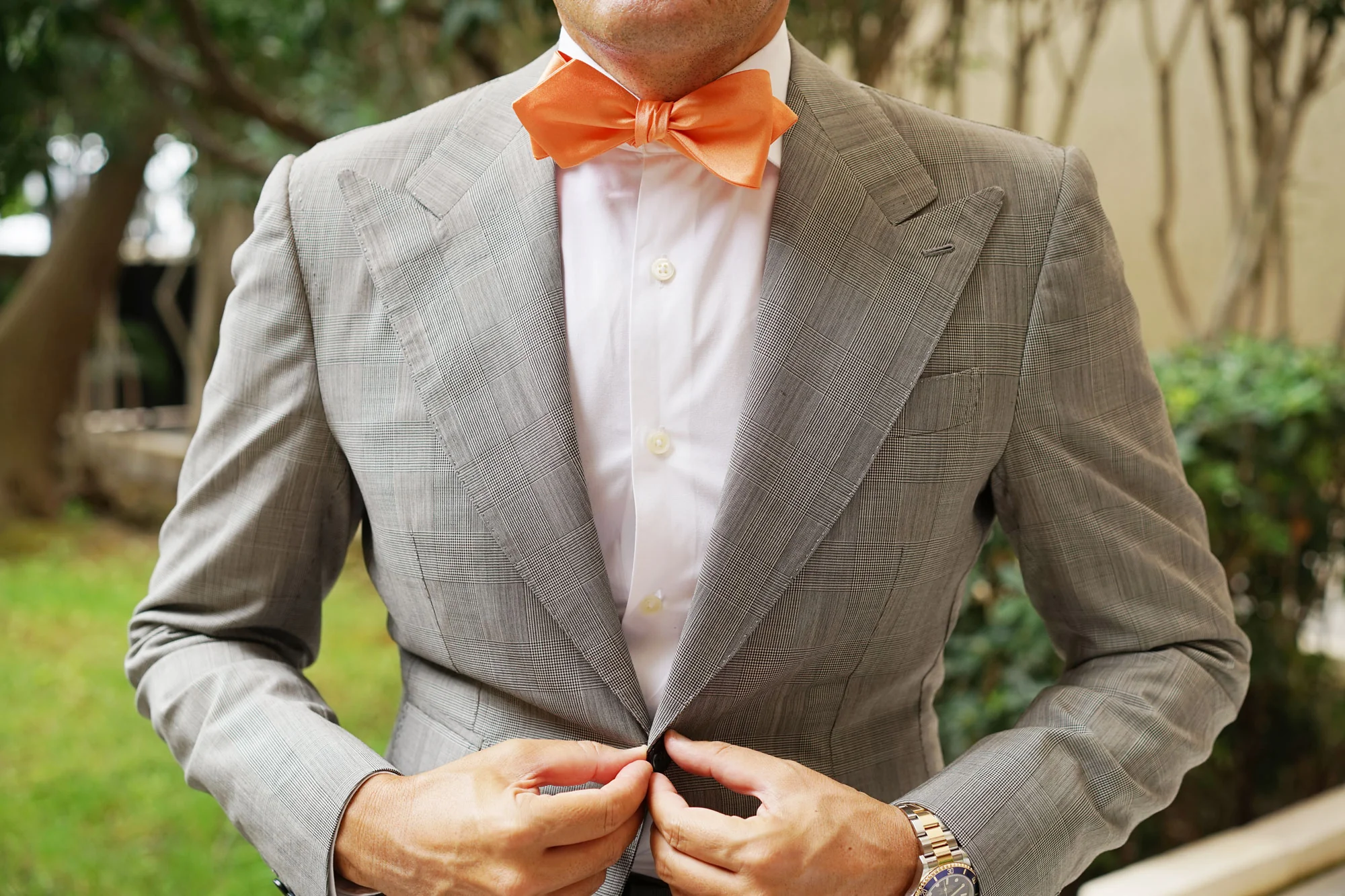 Orange Tangerine Satin Self Tie Diamond Tip Bow Tie - Image 6