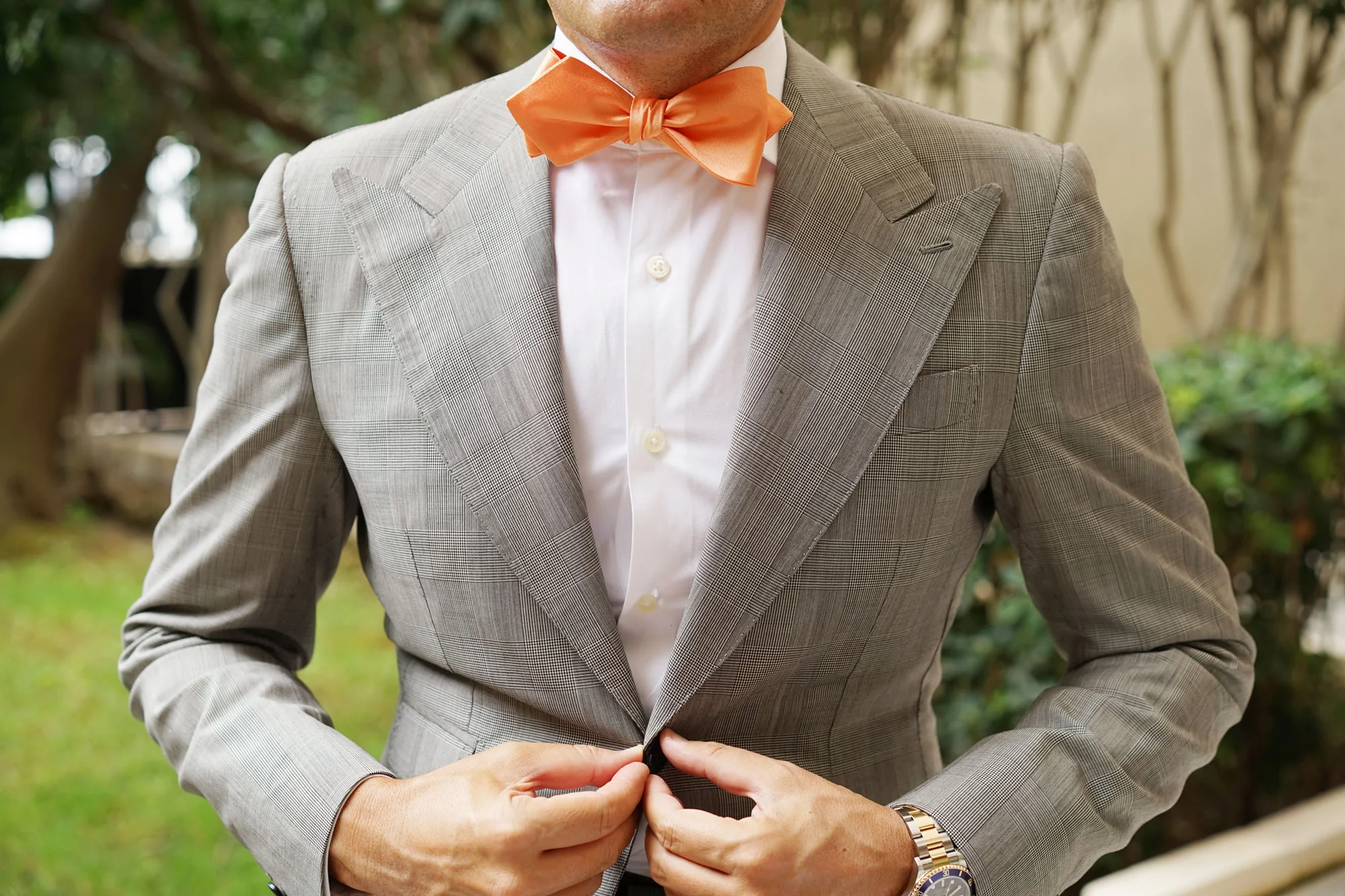 Orange Tangerine Satin Self Tie Diamond Tip Bow Tie - Image 9
