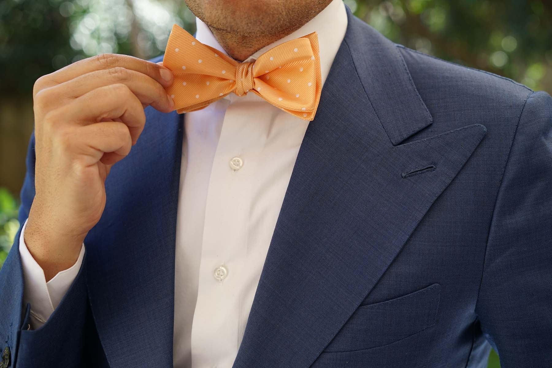 Orange with White Polka Dots Self Tie Bow Tie - Image 8
