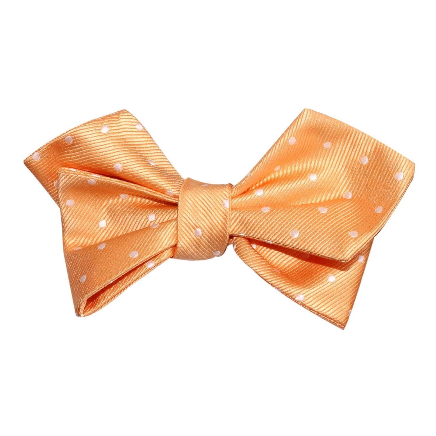 Orange with White Polka Dots Self Tie Diamond Tip Bow Tie - Image 2