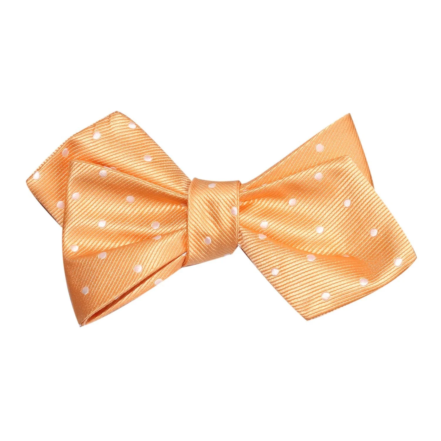 Orange with White Polka Dots Self Tie Diamond Tip Bow Tie - Image 3