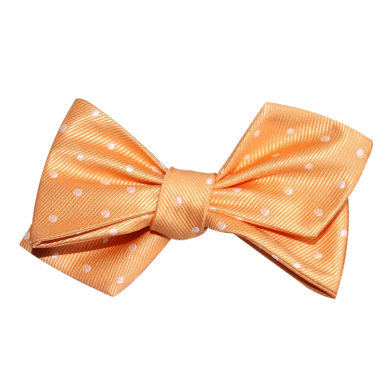 Orange with White Polka Dots Self Tie Diamond Tip Bow Tie - Image 4